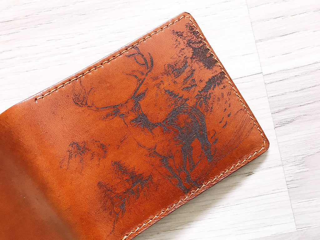 Mayan Corner - Deer hunter leather handmade men's wallet, custom gifts for him, father's day gifts, anniversary gift for men