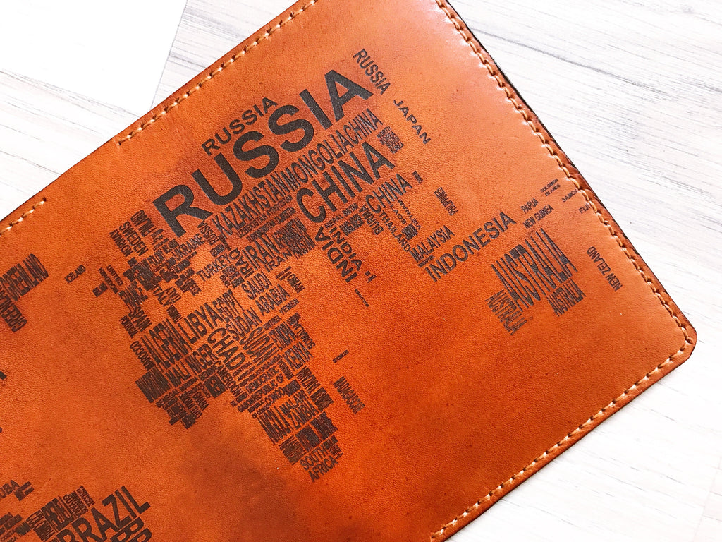Personalized World map modern text Leather Passport Wallet, Passport Cover, Passport Holder, Custom family travel gift, Anniversary gift ideas