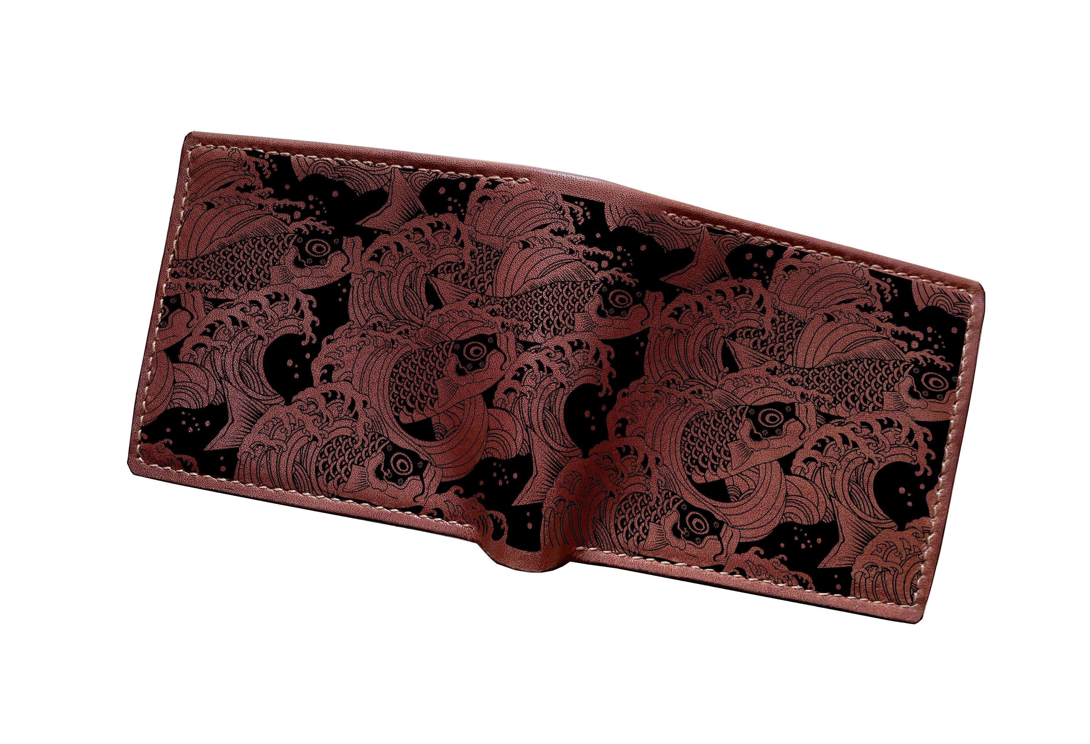 Mayan Corner - Customized leather men wallet, daisy pattern art wallet, japanese culture wallet for him, birthday anniversary present for boyfriend