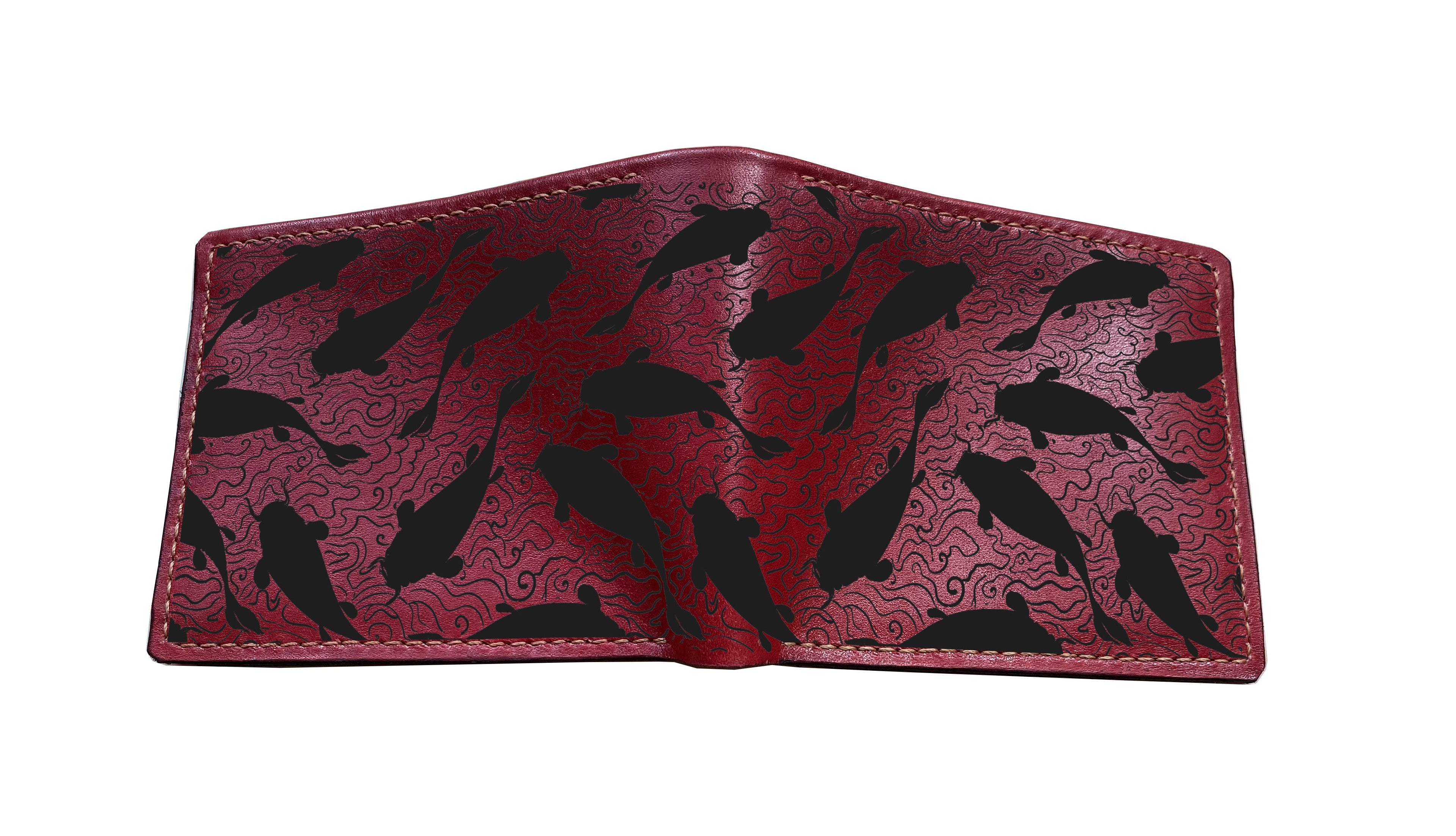 Mayan Corner - Eastern dragon pattern leather bifold long wallet, customized Japan pattern wallet, leather gift for him, leather anniversary present