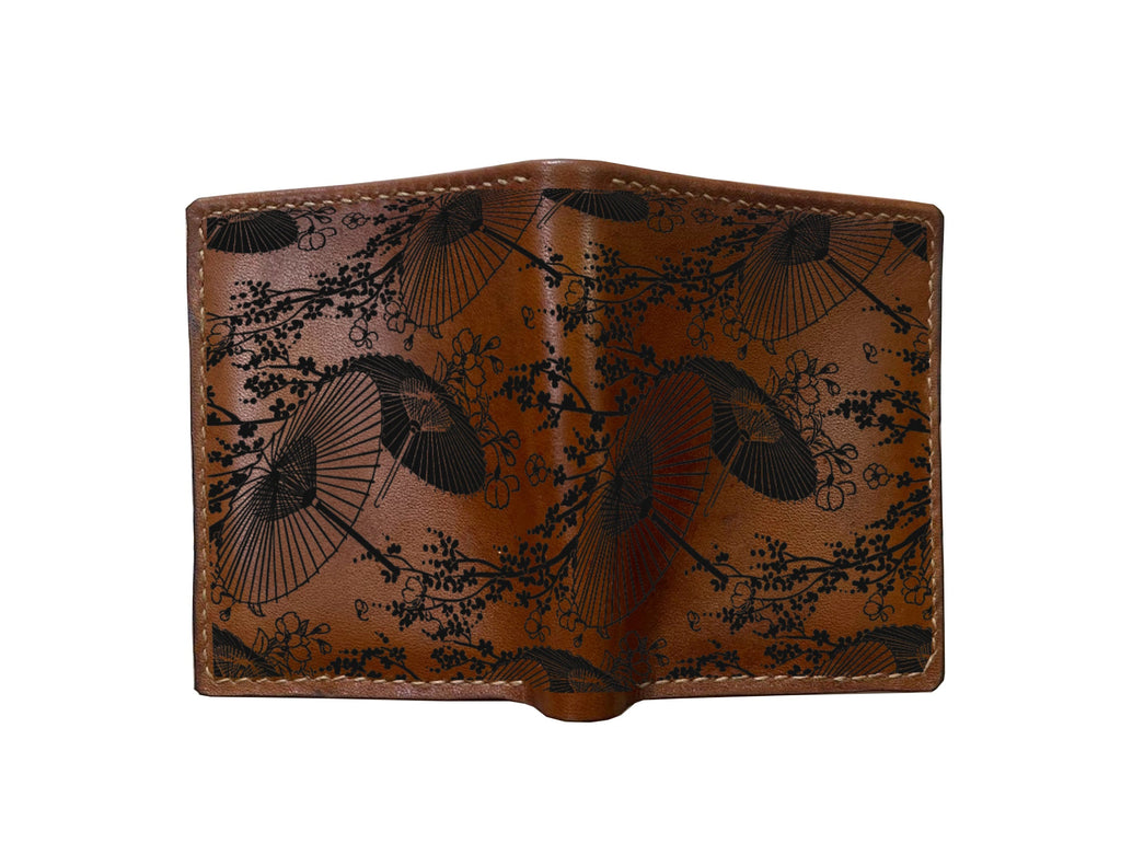 Mayan Corner - Customized leather handmade wallet, japanese pattern art wallet, flying cranes bird wallet, leather anniversary gift for husband, boyfriend