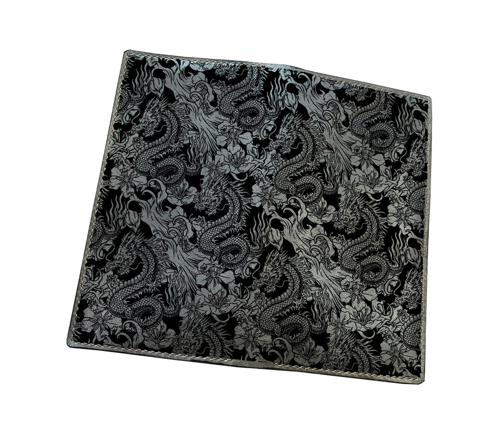 Mayan Corner - Eastern dragon pattern leather bifold long wallet, customized Japan pattern wallet, leather gift for him, leather anniversary present