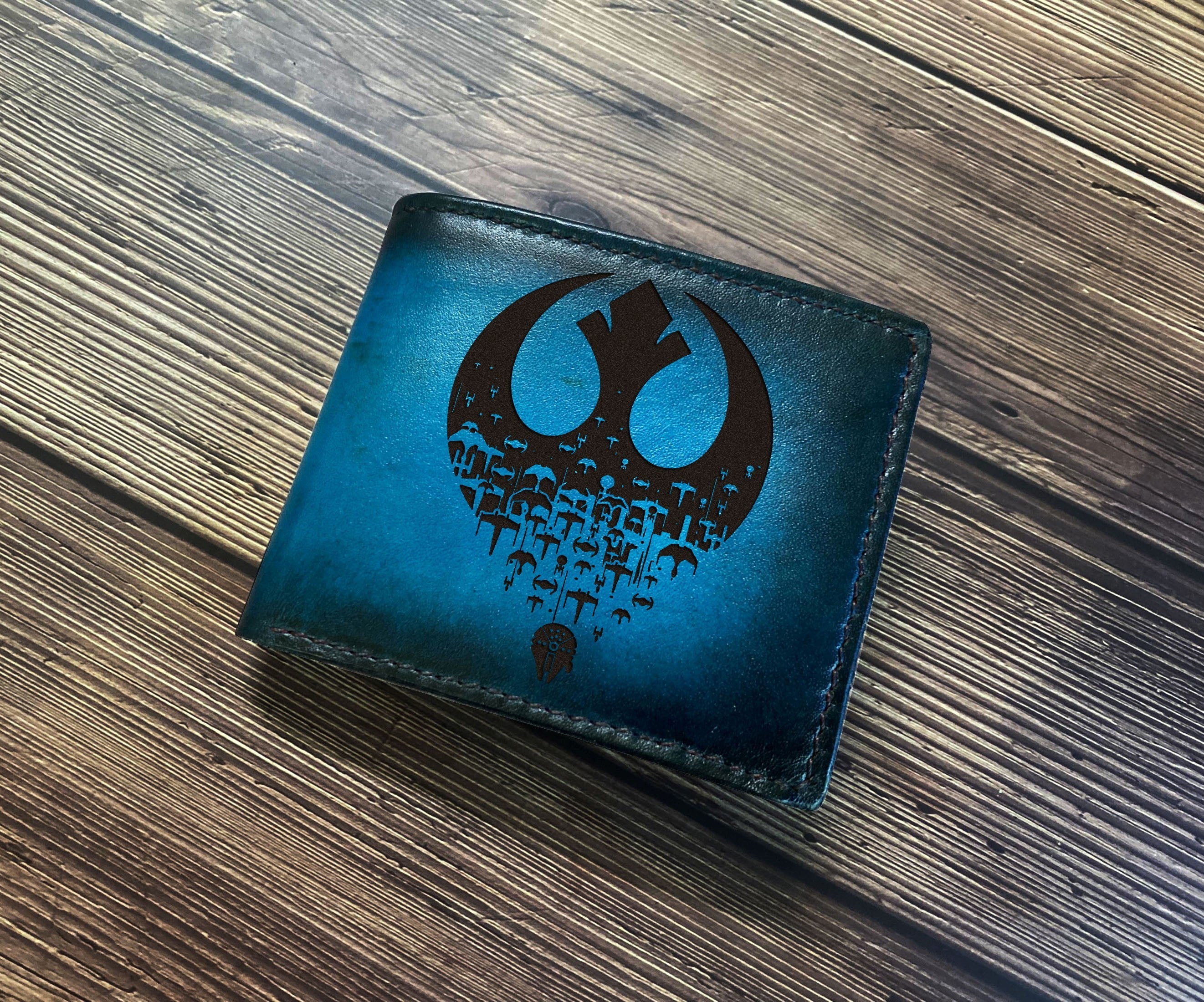 Jedi Starwars logo engraving wallet, starwars men's wallet, gift for him, birthday anniversary starwars style present, wedding gift ideas