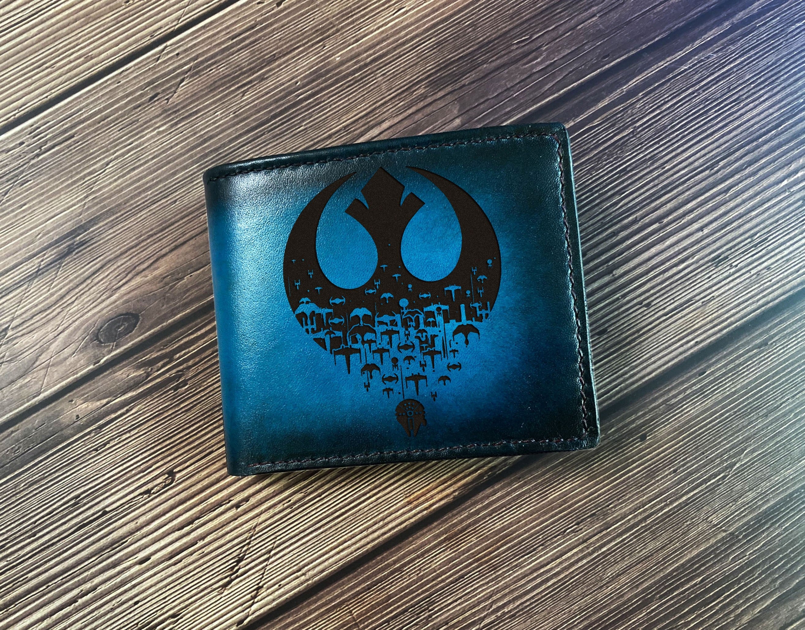 Jedi Starwars logo engraving wallet, starwars men's wallet, gift for him, birthday anniversary starwars style present, wedding gift ideas