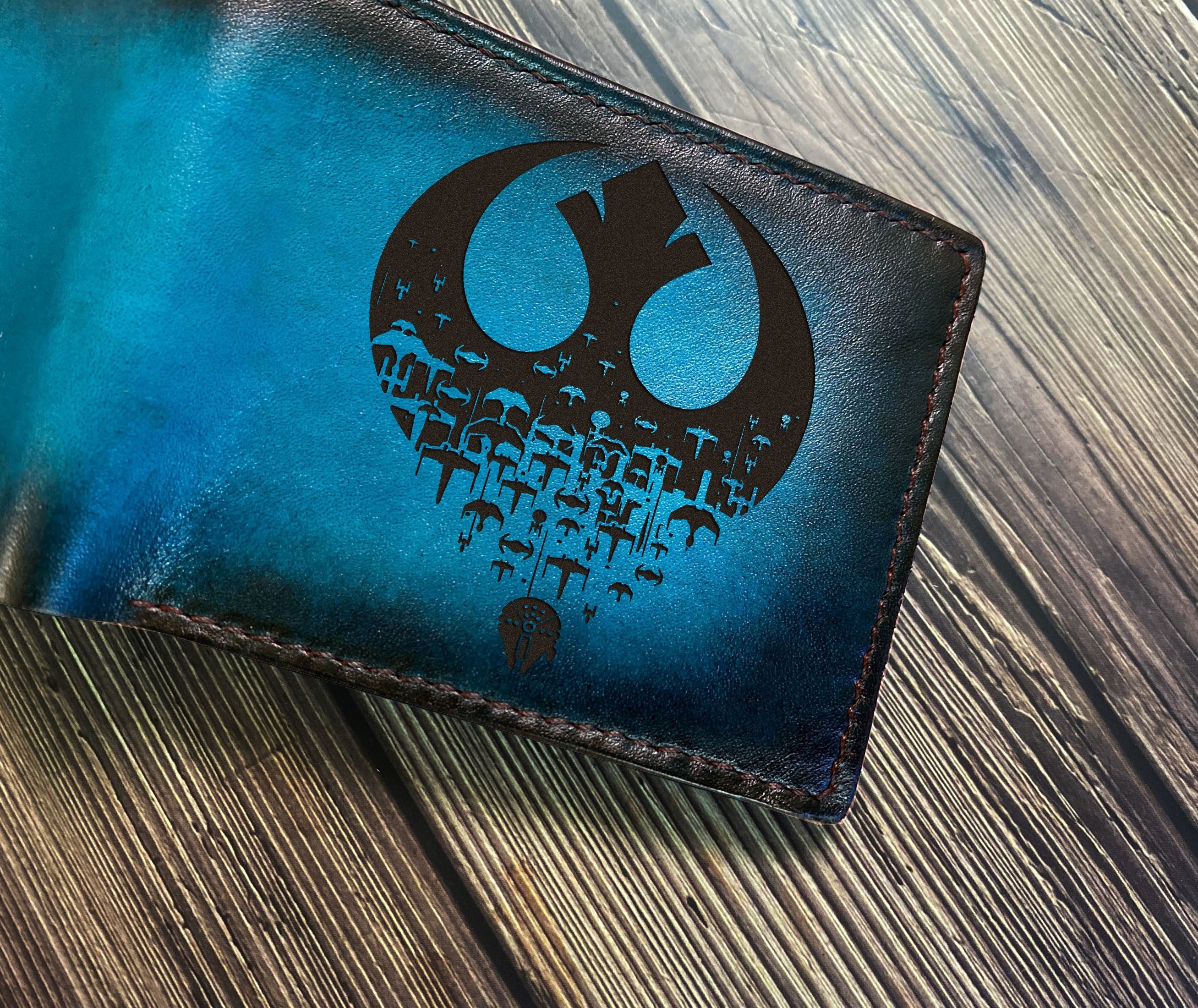 Jedi Starwars logo engraving wallet, starwars men's wallet, gift for him, birthday anniversary starwars style present, wedding gift ideas