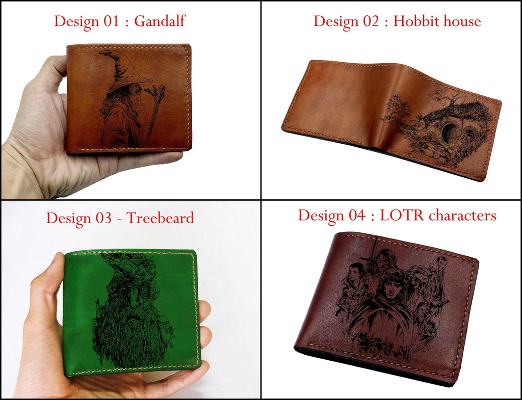 Mayan Corner - Personalized leather handmade wallet, The Lord of the rings wallet, Nine Black Rider the Nazgul drawing, LOTR leather art wallet, gift for him, boyfriend birthday leather wallet