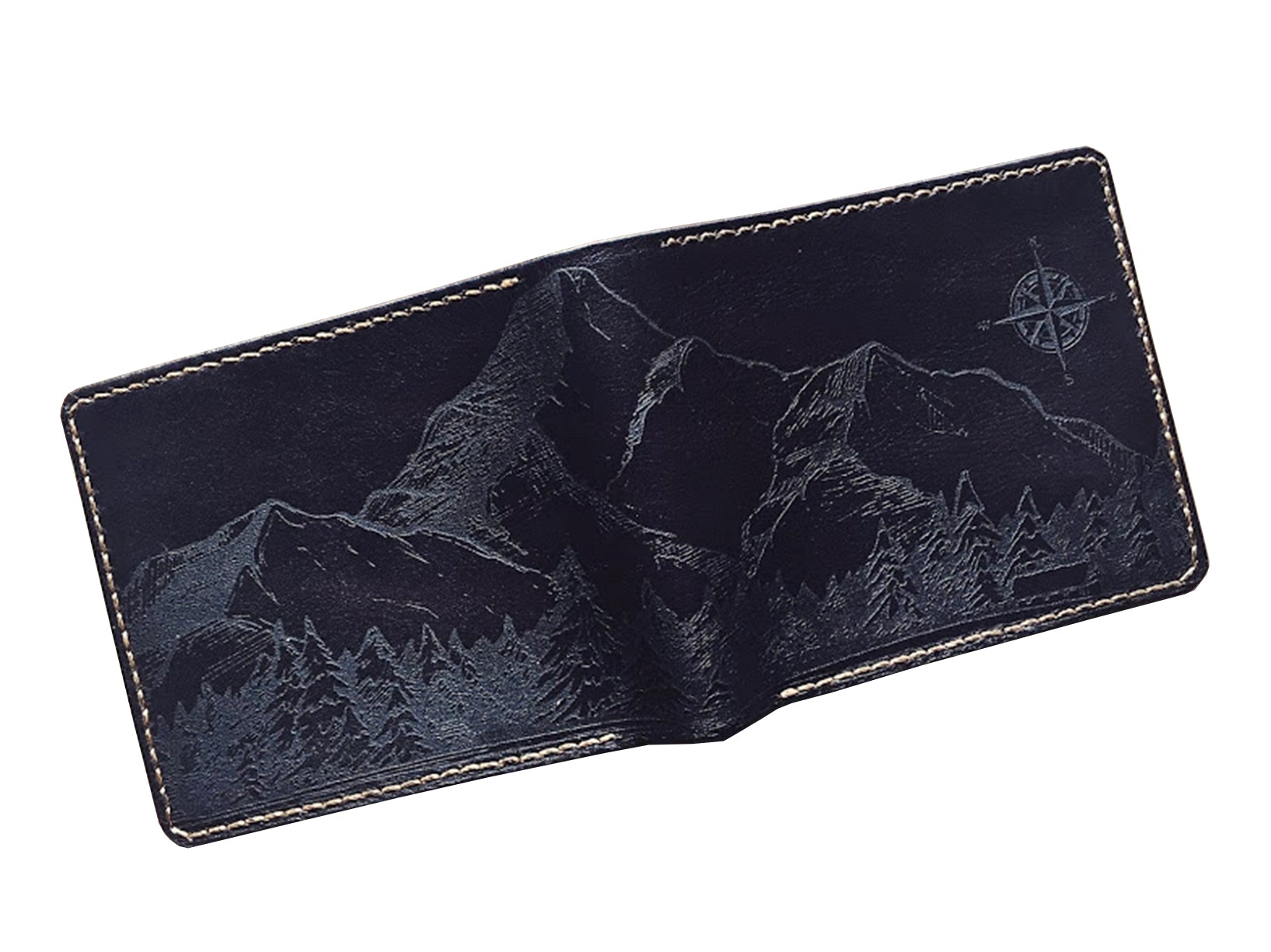 Mayan Corner - Mountain landscape natural leather handmade men's wallet, custom gifts for him, father's day gifts, birthday gift 2021