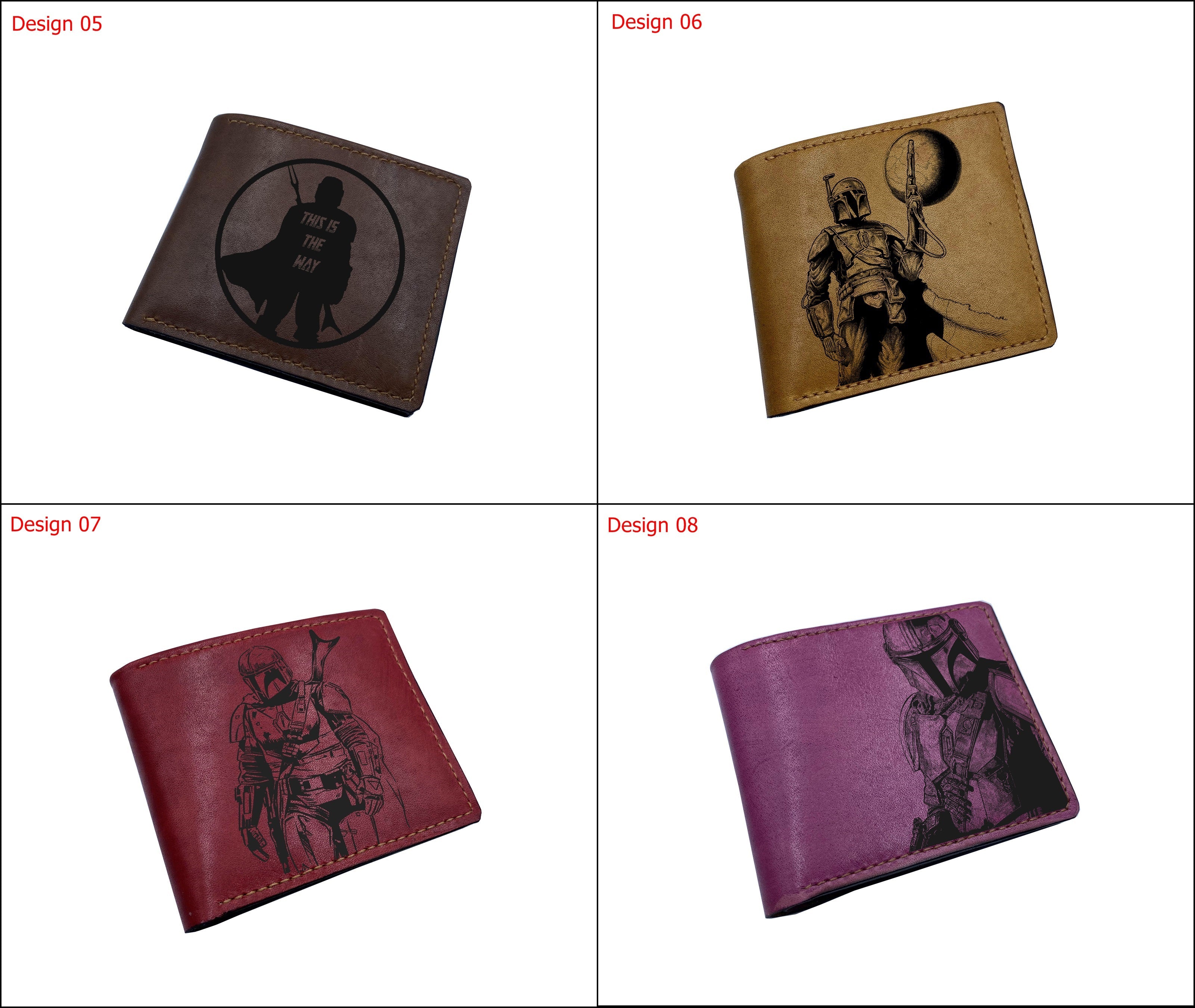 Starwars leather wallet, customized leather gift for dad, anniversary christmas gift ideas for him - Mandalorian space Bounty Hunter