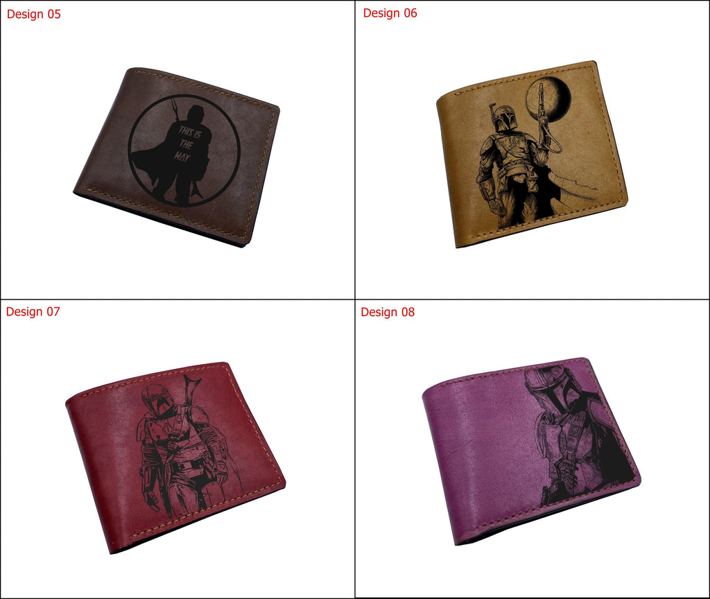 Customized leather wallet, bifold men's wallet, starwars art wallet, starwars gift ideas for boy, The mandalorian wallet