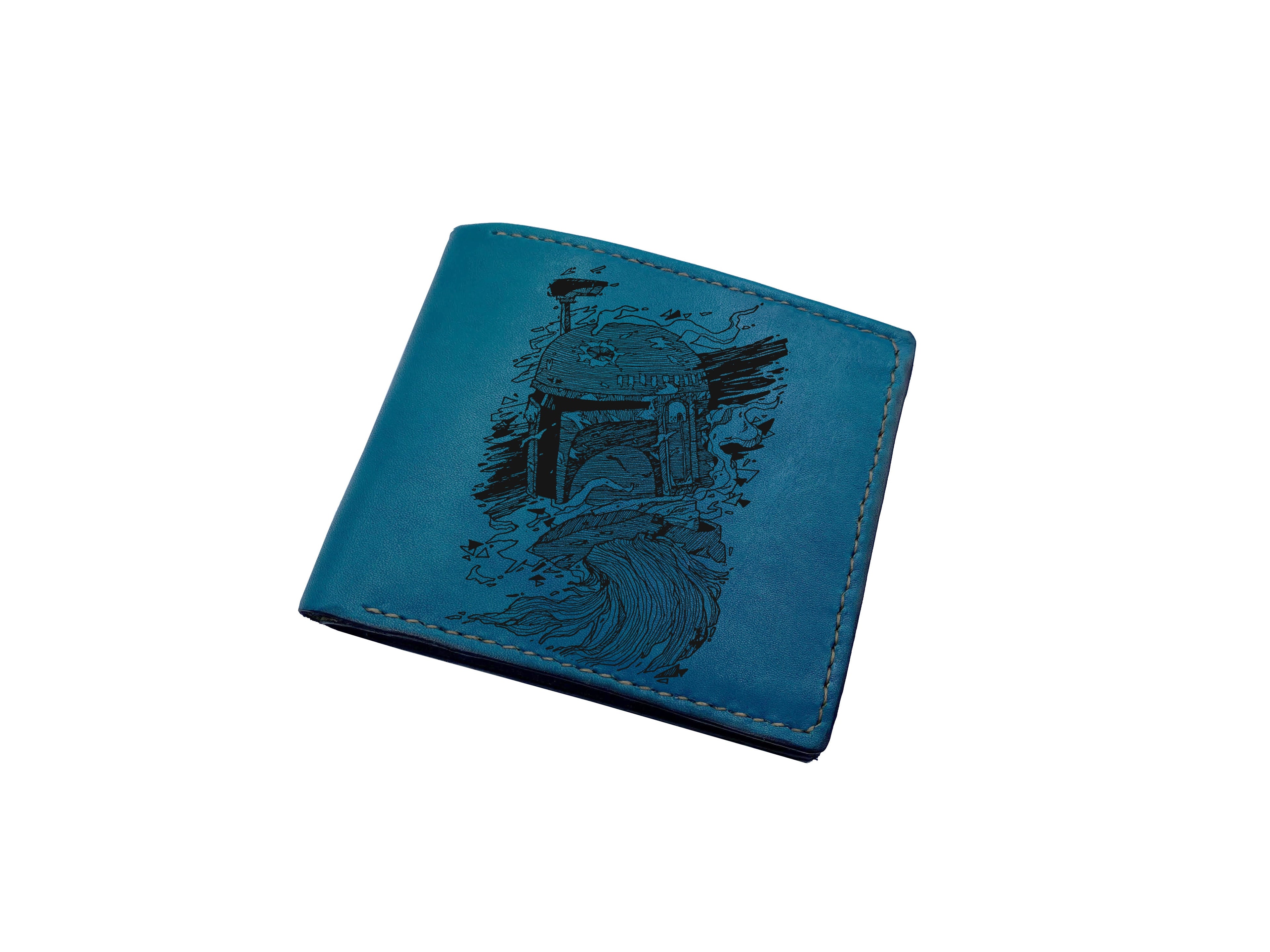 Starwars leather wallet, customized leather gift for dad, anniversary christmas gift ideas for him - Mandalorian space Bounty Hunter