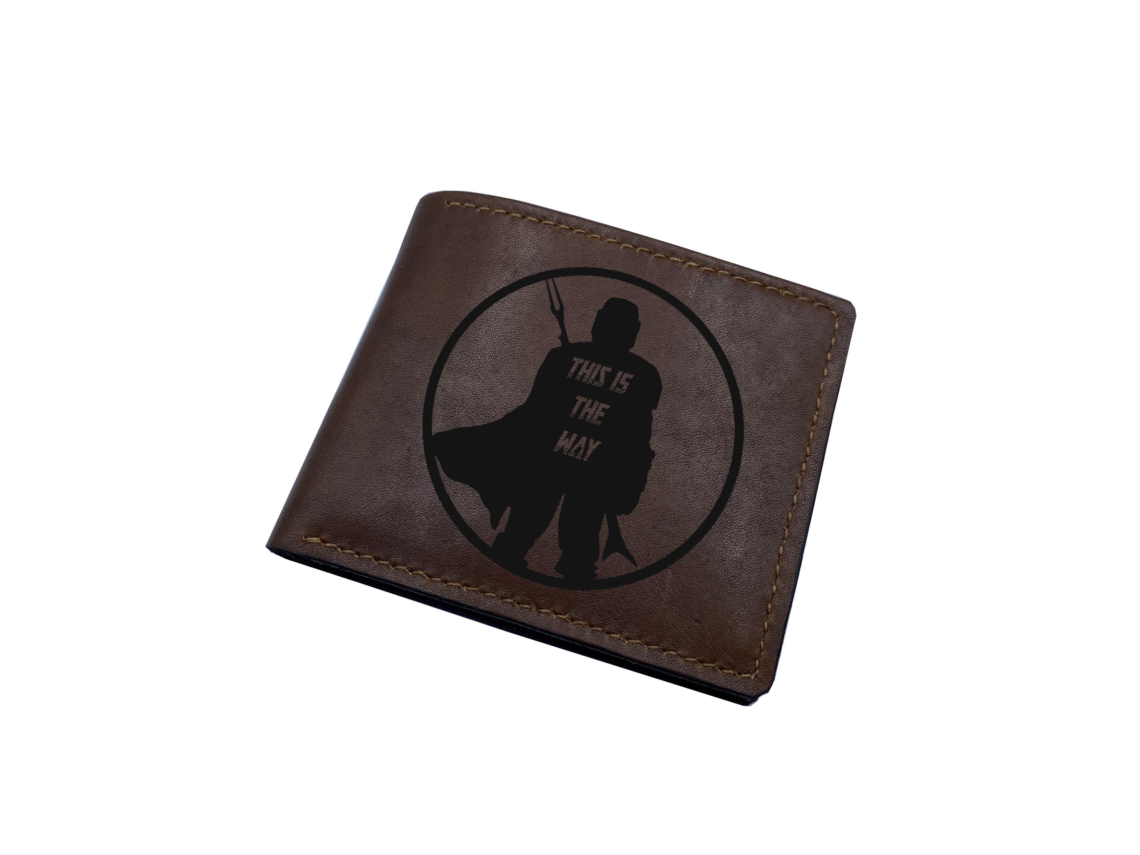 Christmas gifts idea for men, Customized leather wallet for dad, Starwars Mandalorian wallet, genuine leather bifold card wallet