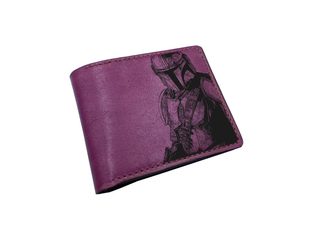 Personalized Starwars leather wallet for him, Mandalorian modern art gift, gift for Starwars fan, cool wallet for dad