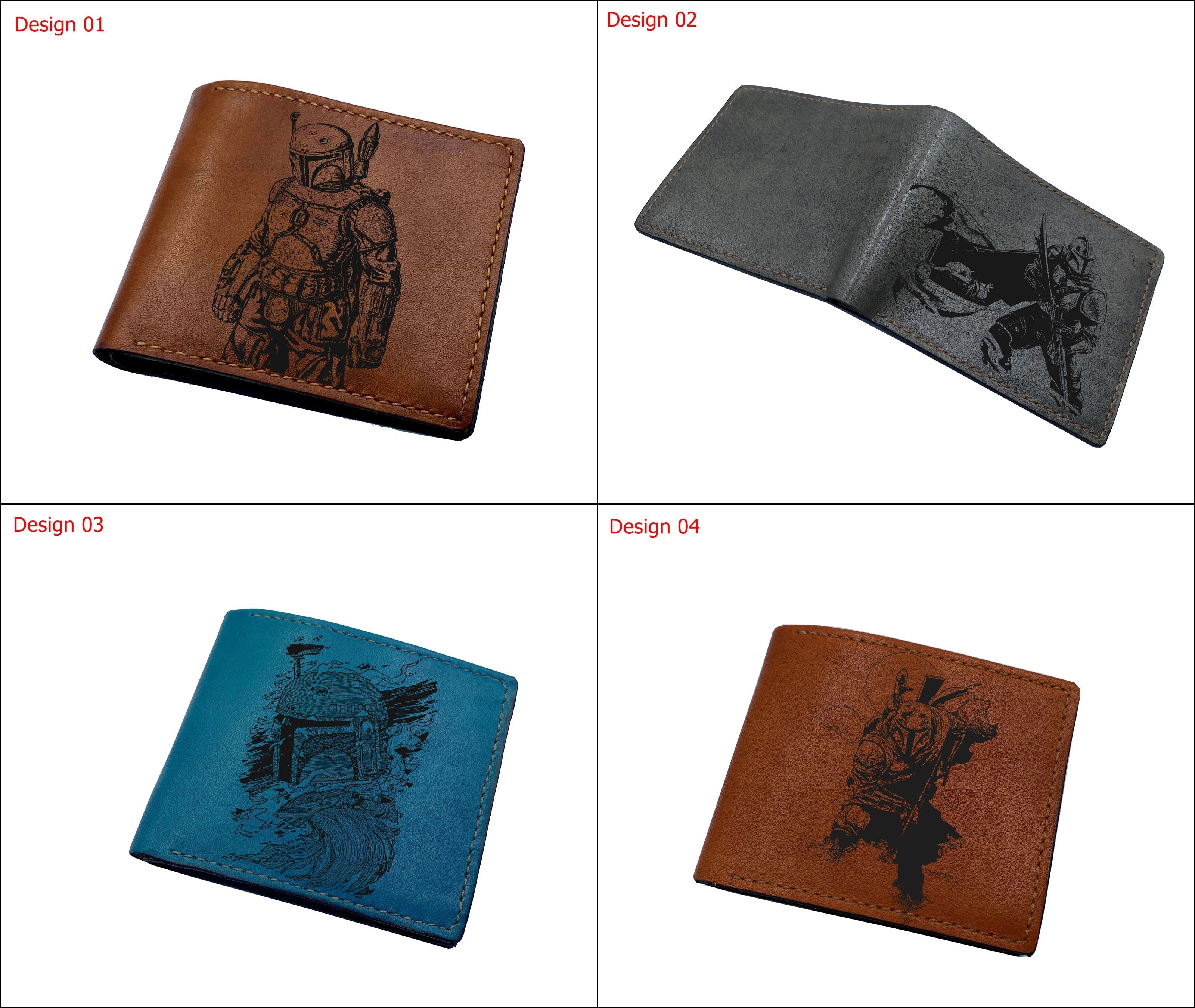 Starwars art wallet, Mandalorian Grugu adventure drawing, leather anniversary present for boyfriend, xmas gift for dad