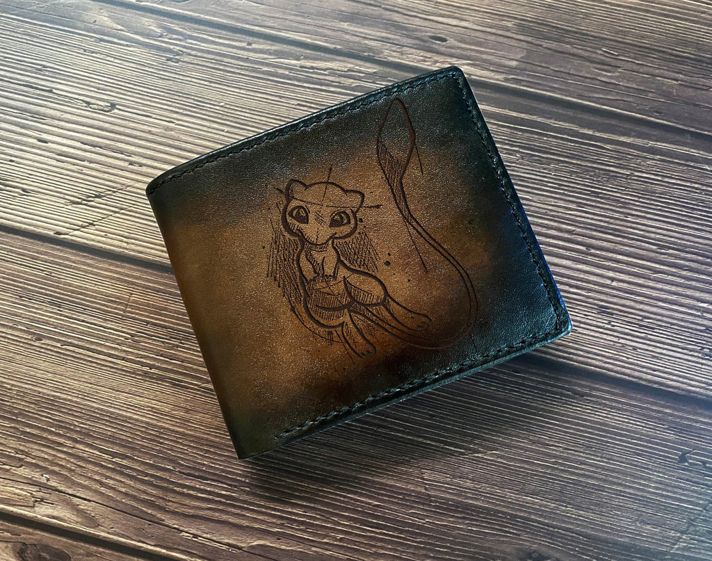 Mew Mythical Pokemon art leather wallet, Legendary pokemon gift ideas, Mew cat pokemon drawing, wallet for him, customized gift for boy