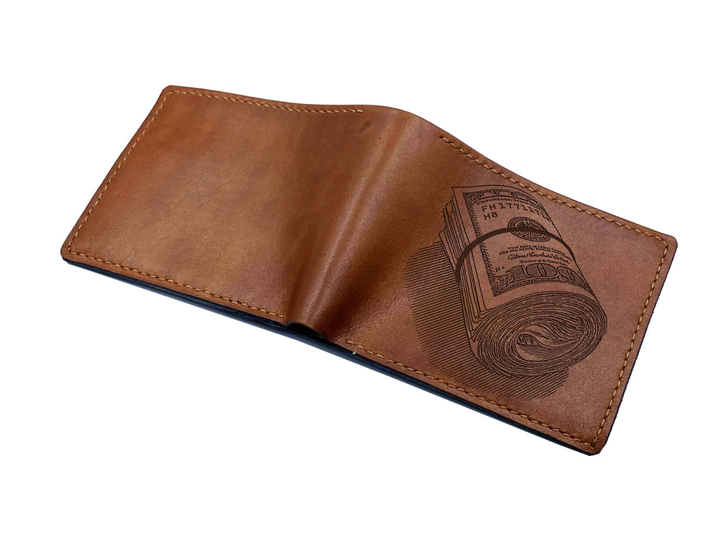 Personalized leather men's wallet, cash dollars sign leather wallet, funny fortunes gift for men