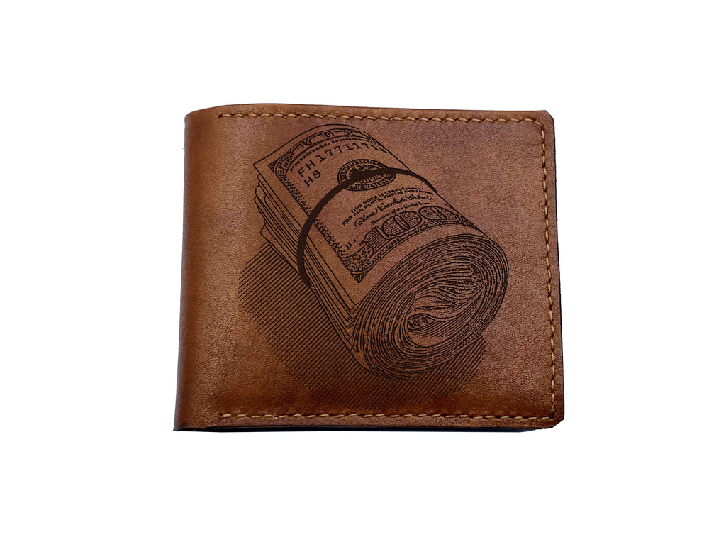 Personalized leather men's wallet, cash dollars sign leather wallet, funny fortunes gift for men