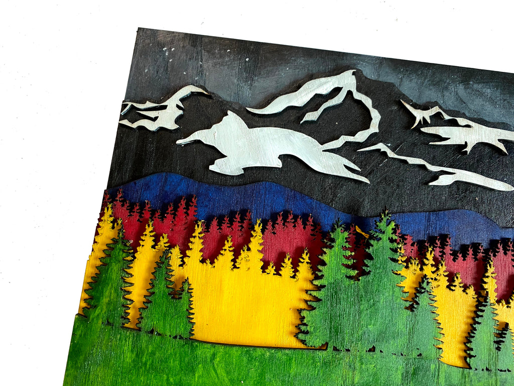 Wooden wall art home decor, Mountain tree landscape 3D multi layers hanging wooden picture, nature scene wall art decor, livingroom kitchen bedroom morden art