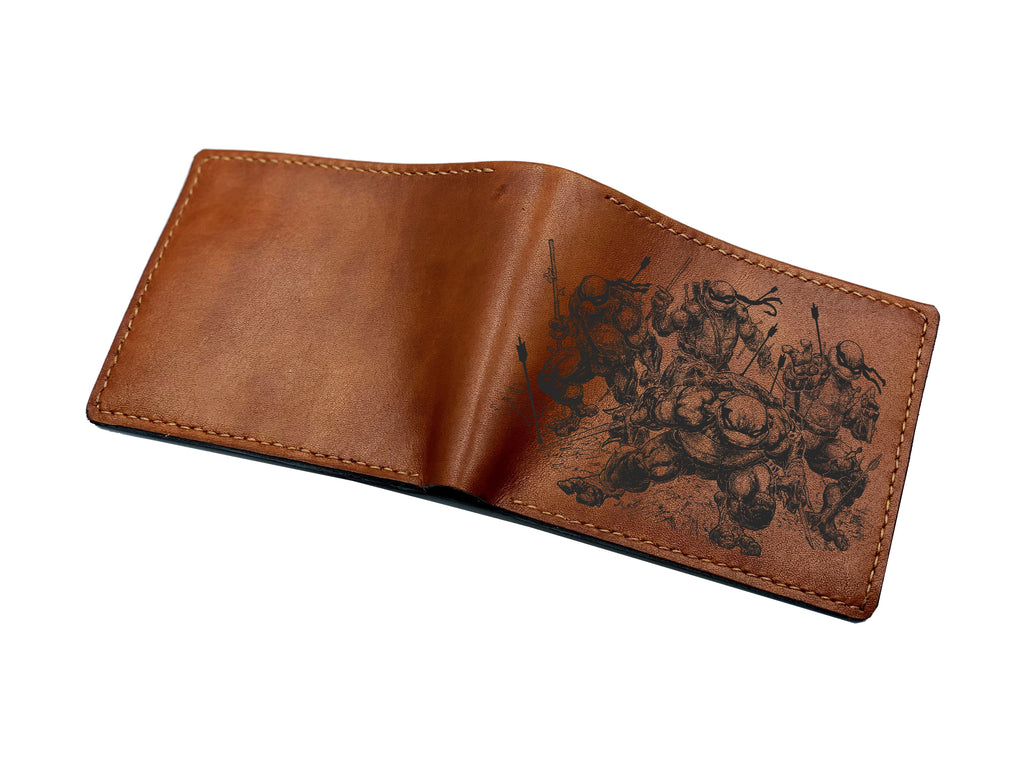 Mayan Corner - Personalized genuine leather handmade wallet, leather gift ideas for him, ninja turtle leather art wallet - 01112210