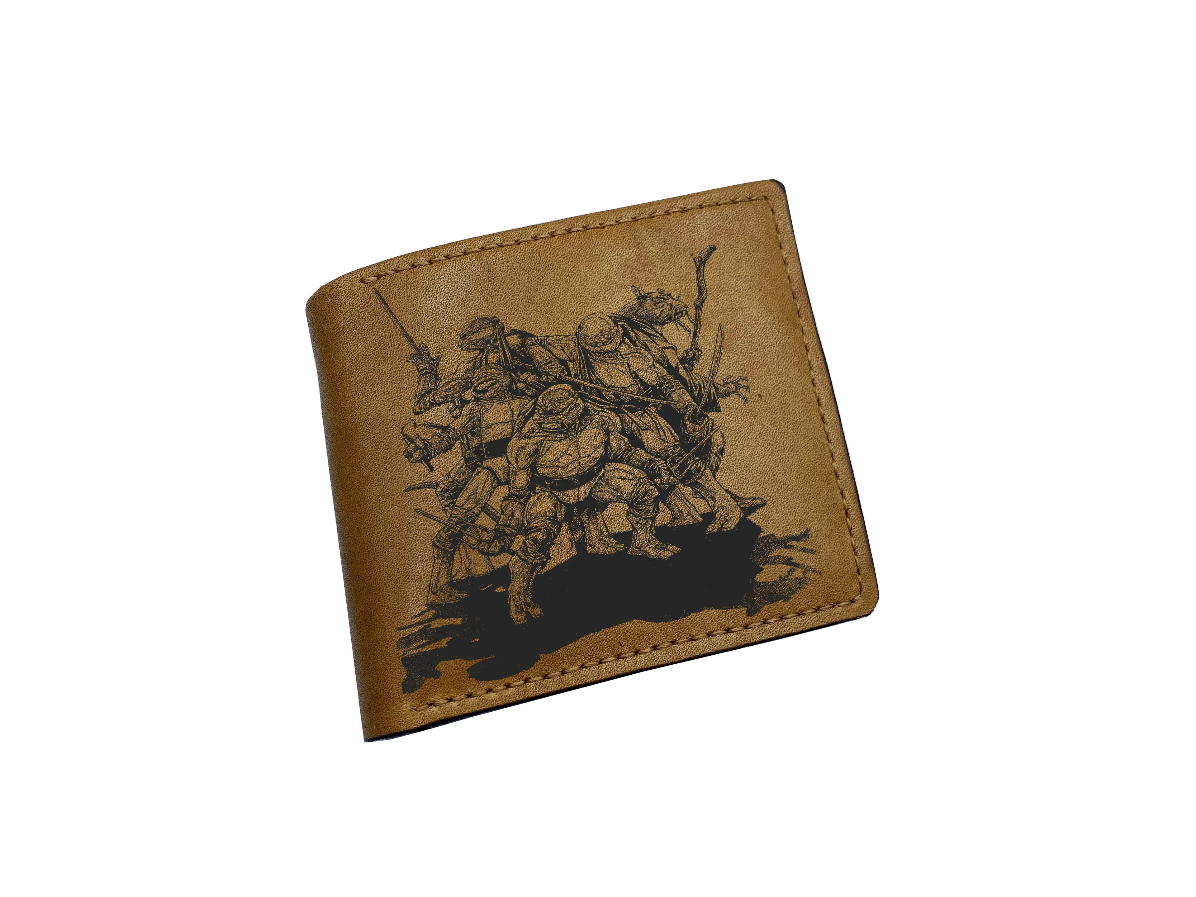 Mayan Corner - Personalized genuine leather handmade wallet, leather gift ideas for him, ninja turtle leather art wallet - 0111229