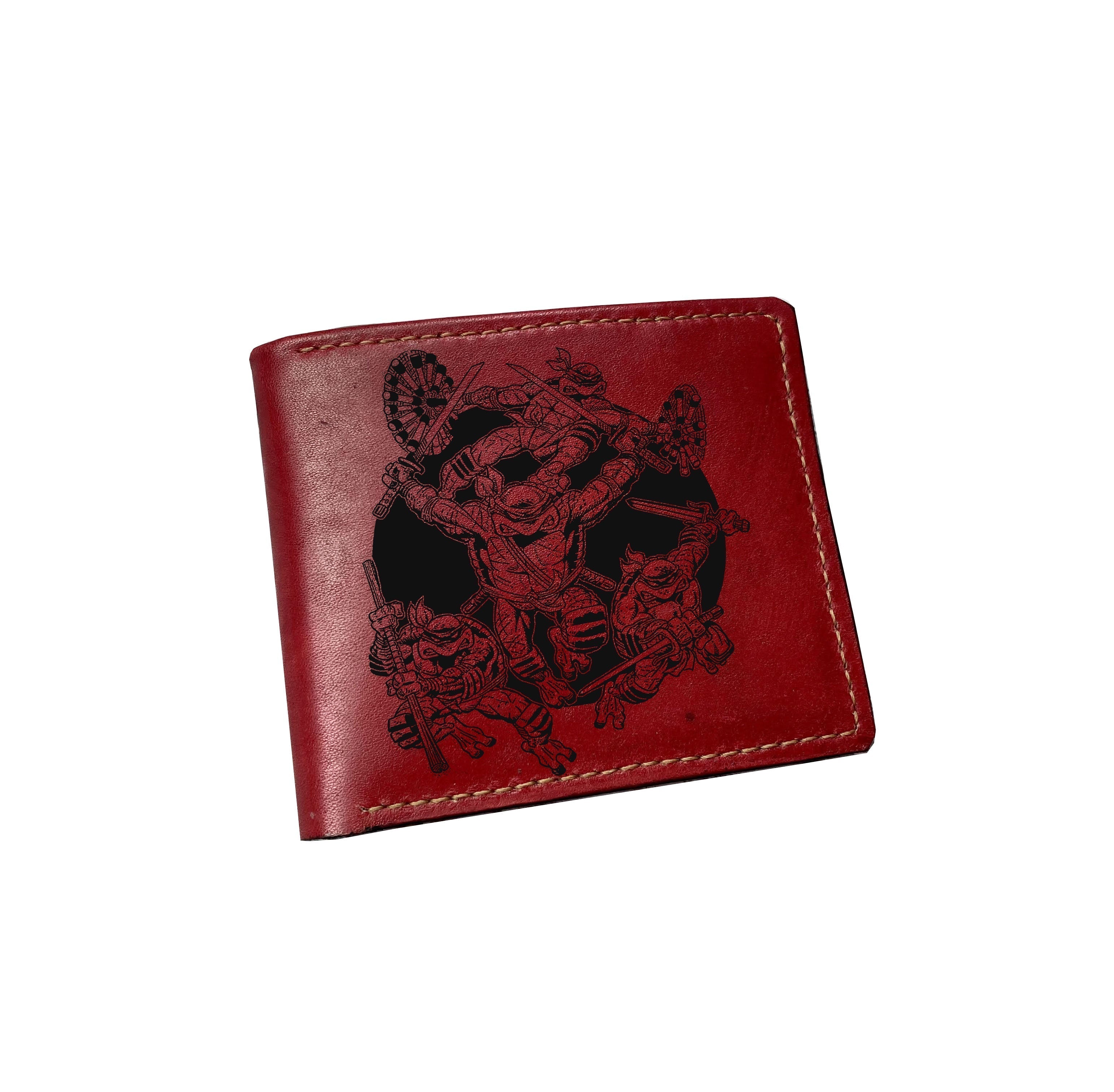 Mayan Corner - Personalized genuine leather handmade wallet, leather gift ideas for him, ninja turtle leather art wallet - 01112216