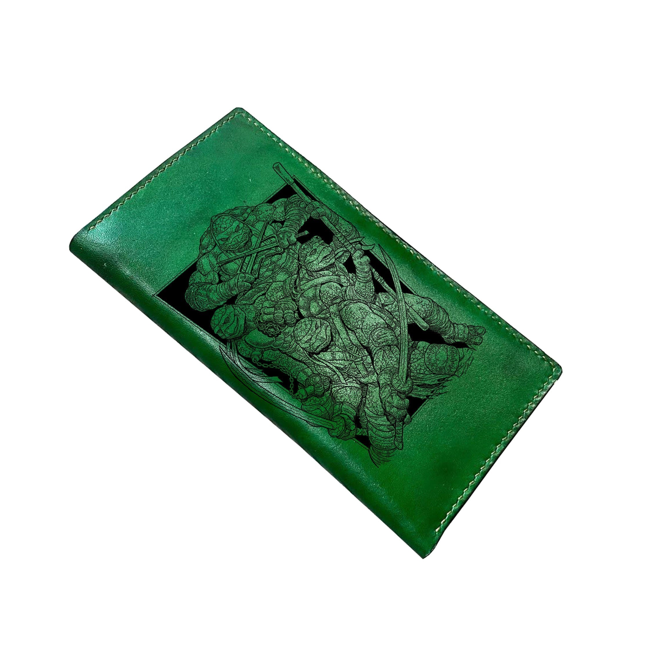 Mayan Corner - Personalized genuine leather handmade wallet, leather gift ideas for him, ninja turtle leather art wallet - 01112216