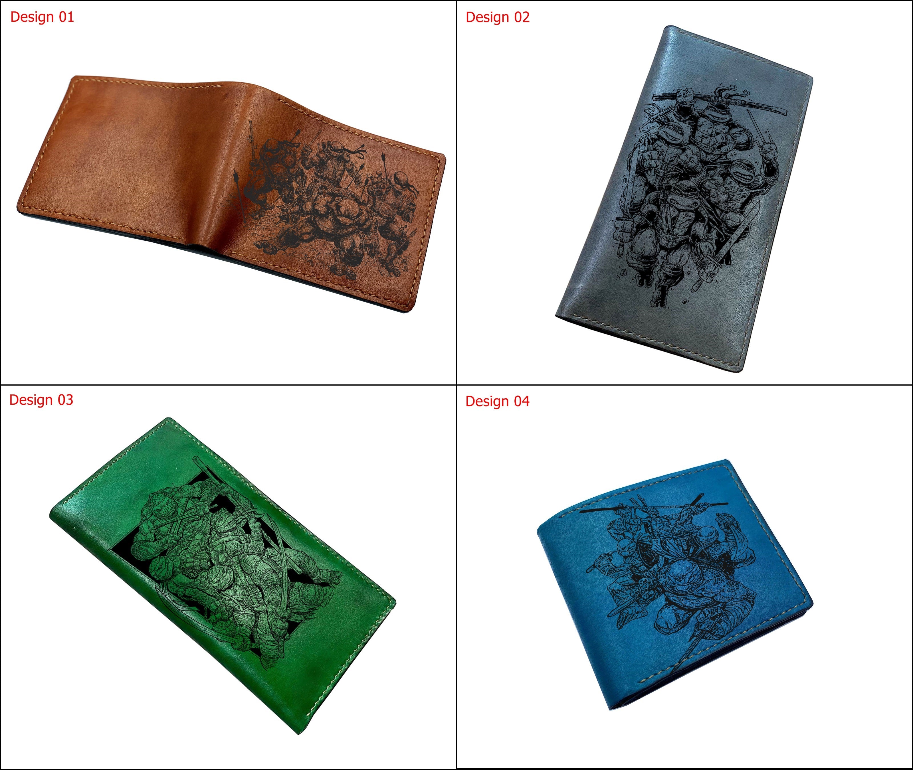 Mayan Corner - Personalized genuine leather handmade wallet, leather gift ideas for him, ninja turtle leather art wallet - 0111229