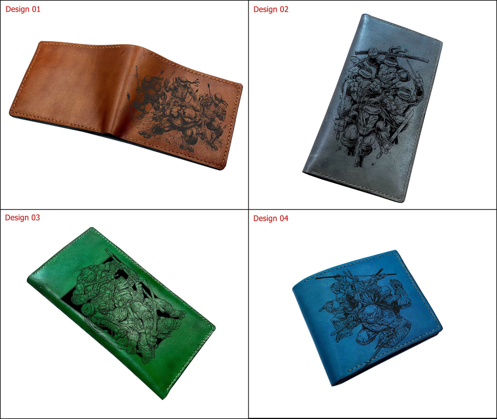 Mayan Corner - Personalized genuine leather handmade wallet, leather gift ideas for him, ninja turtle leather art wallet - 01112215