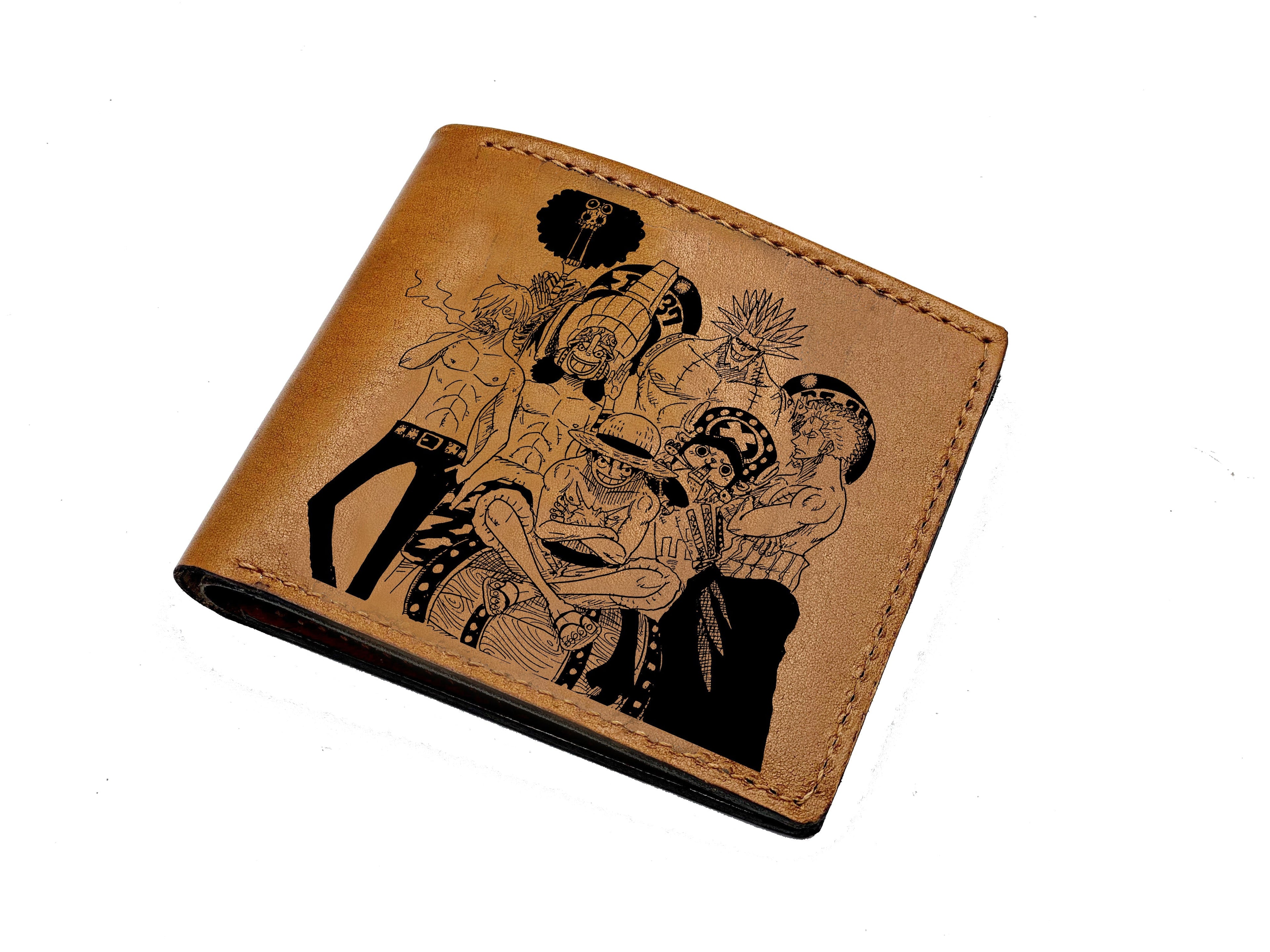Personalized leather handmade wallet, anime pattern gift, One Piece leather men's wallet, leather anniversary gift idea for brother, husband, boyfriend