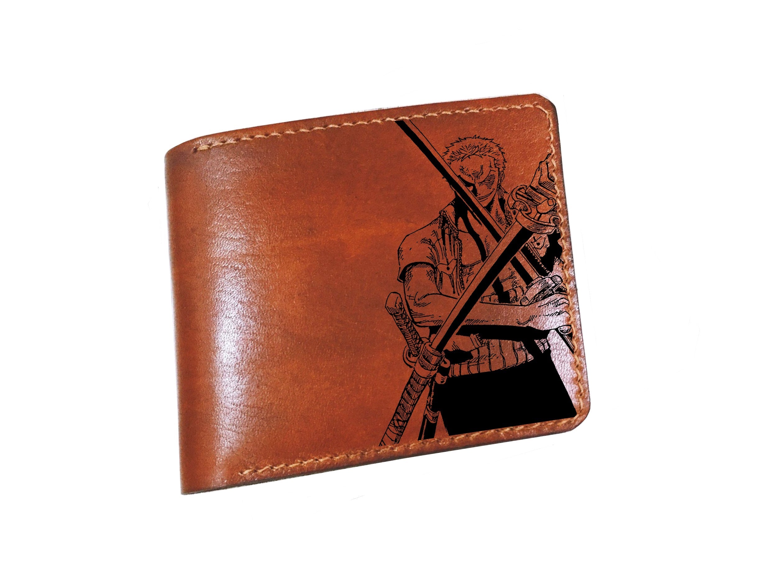 Personalized leather handmade wallet, anime pattern gift, One Piece leather men's wallet, leather anniversary gift idea for brother, husband, boyfriend