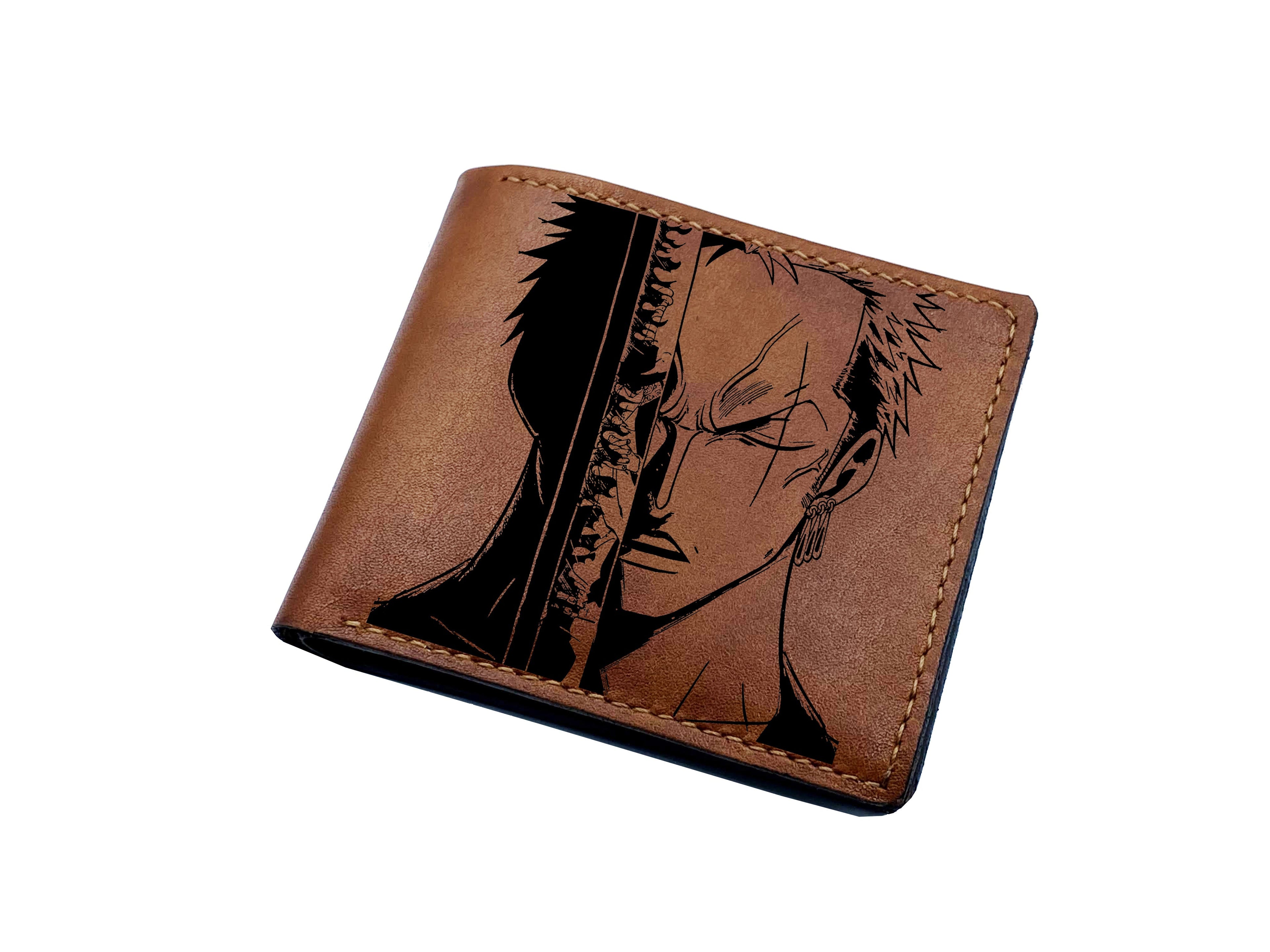Mayan Corner - Personalized small leather wallet, One Piece Zoro men's wallet, anniversary present for him, christmas gift idea for friend