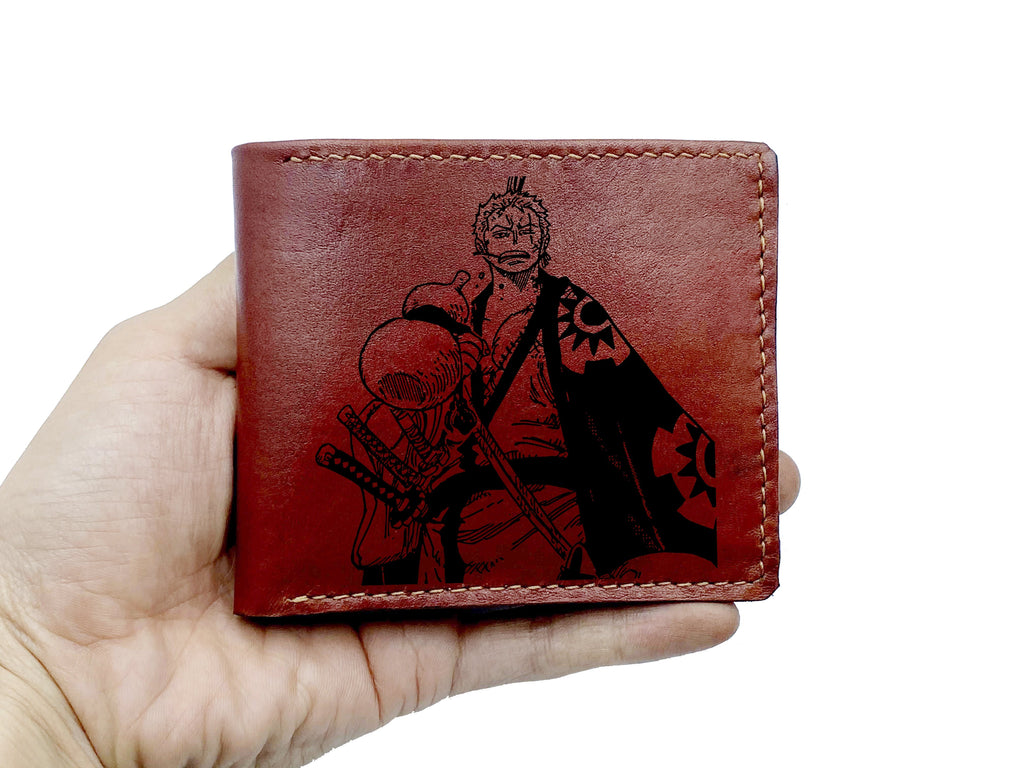 Personalized leather handmade wallet, anime pattern gift, One Piece leather men's wallet, leather anniversary gift idea for brother, husband, boyfriend