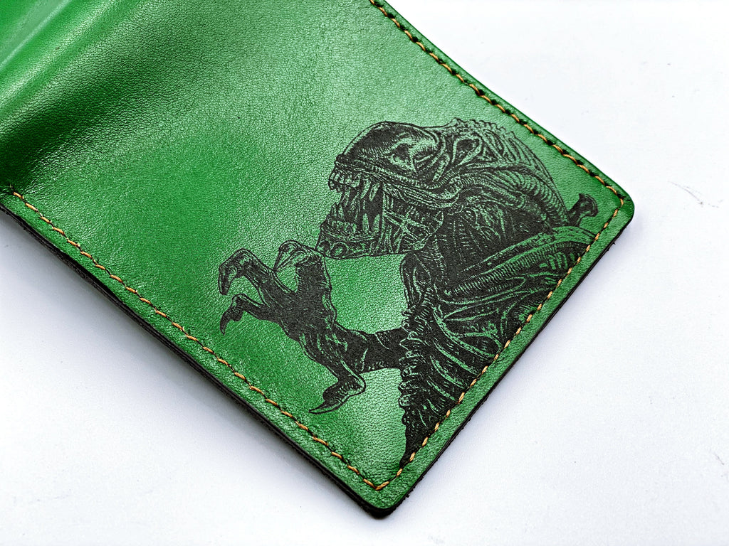 Mayan Corner - Predator vs Aliens xenomorph monster leather handmade men's wallet, custom gifts for him, father's day gifts, anniversary gift for men