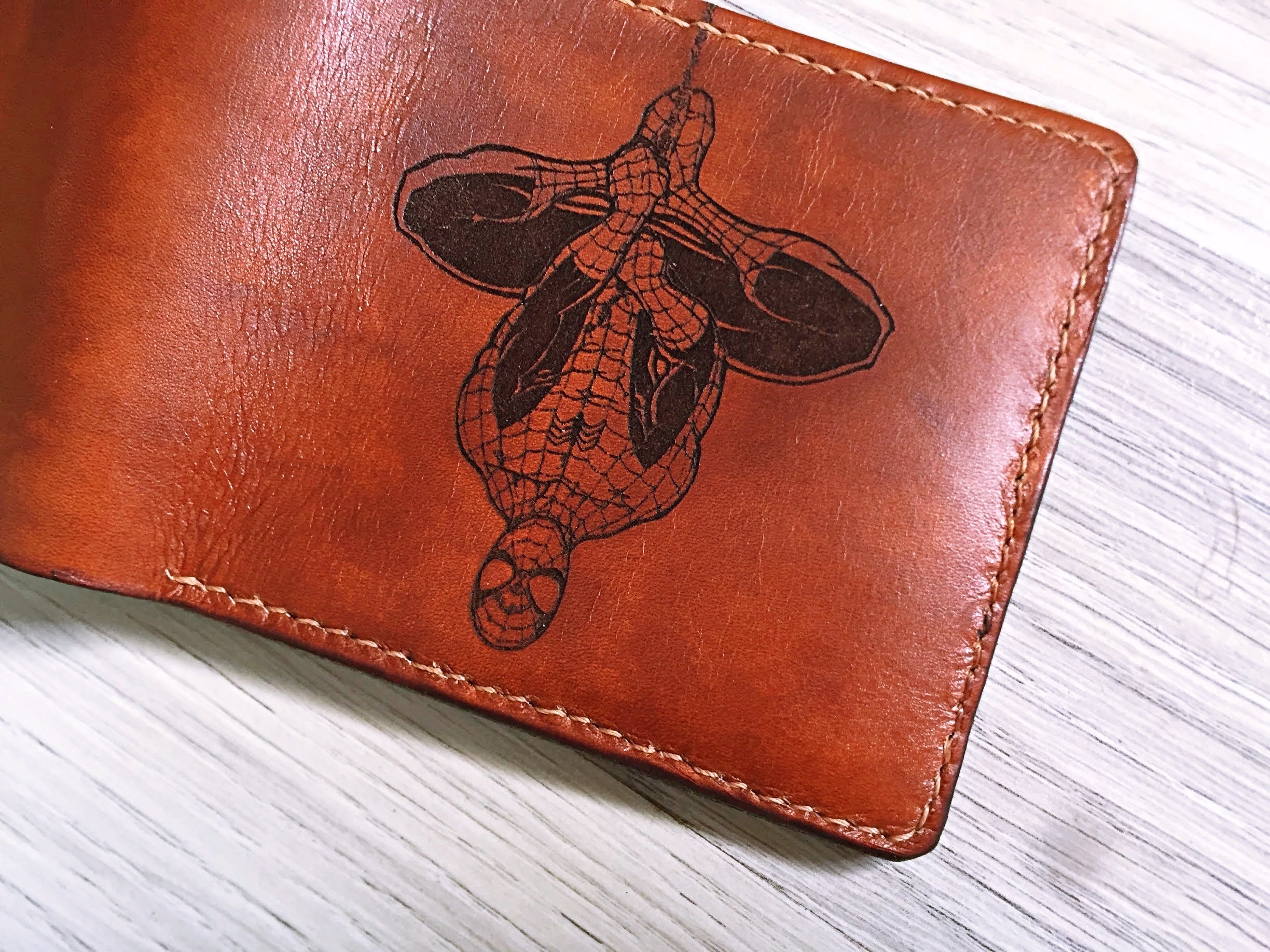 Mayan Corner - Spiderman Peter Parker leather handmade men's wallet, custom superheroes gifts for him, father's day gifts