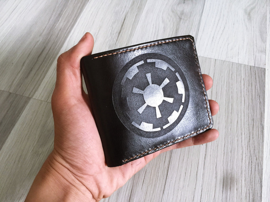 Mayan Corner - Starwars Imperial Crest logo custom leather handmade men's wallet, unique present for men, anniversary gifts for husband, boyfriend, father, brother
