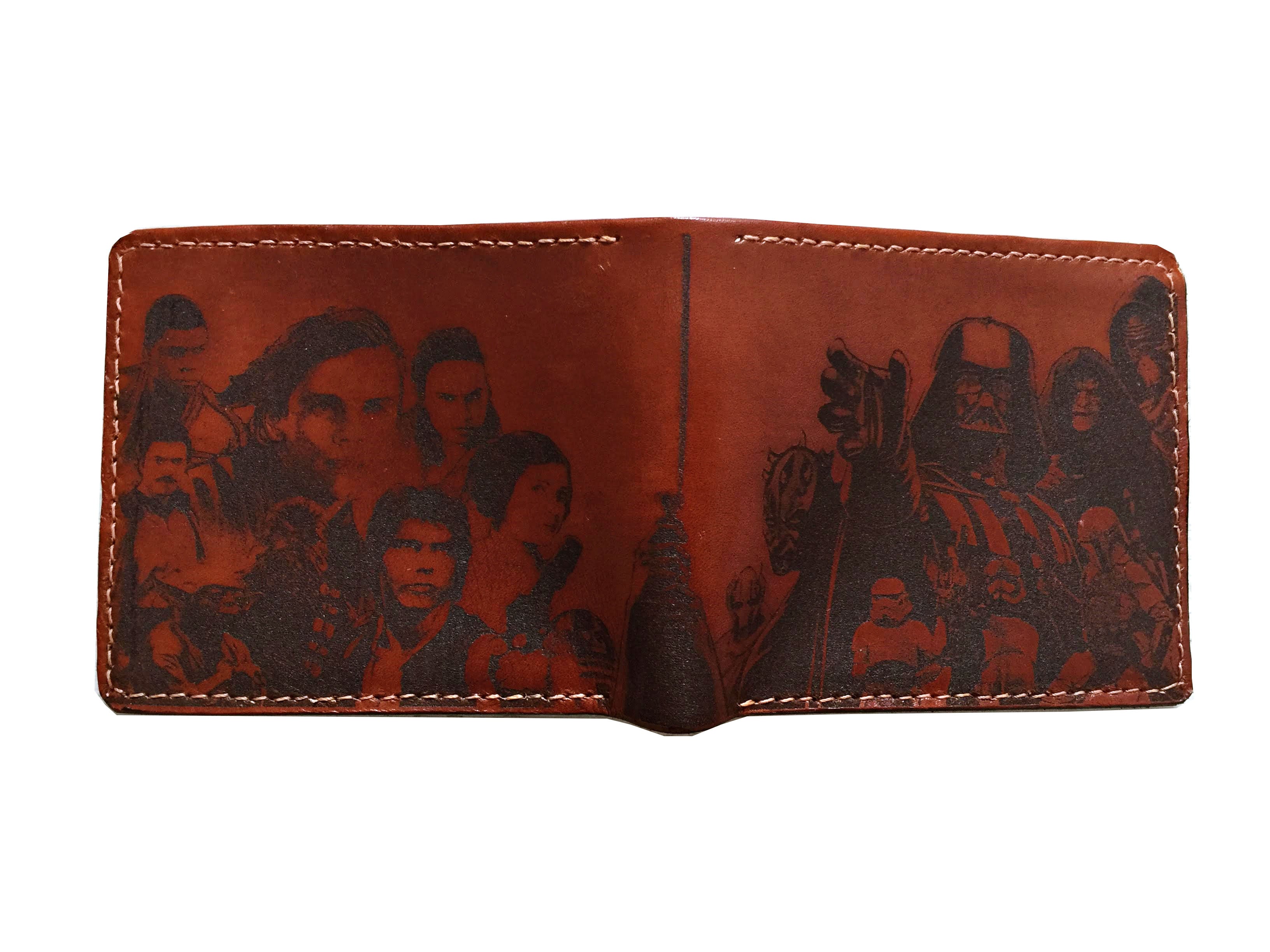 Starwars main characters personalized leather handmade men's wallet, custom birthday wedding anniversary present for him, Father boyfriend brother