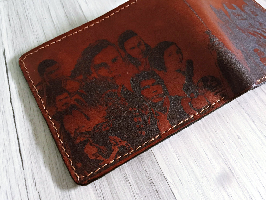 Starwars main characters personalized leather handmade men's wallet, custom birthday wedding anniversary present for him, Father boyfriend brother