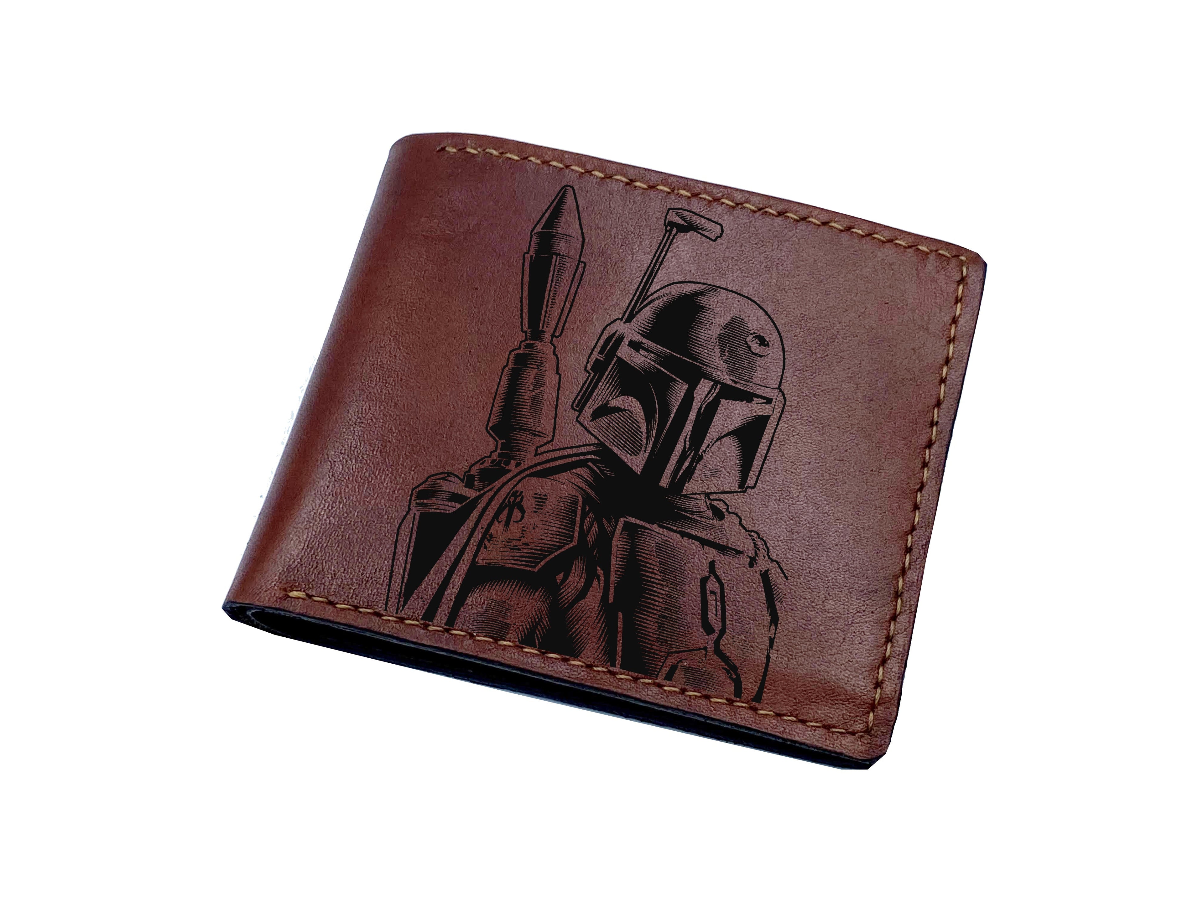 Starwars characters leather handmade wallet, cool wallet for dad, customized leather gifts for boyfriend,