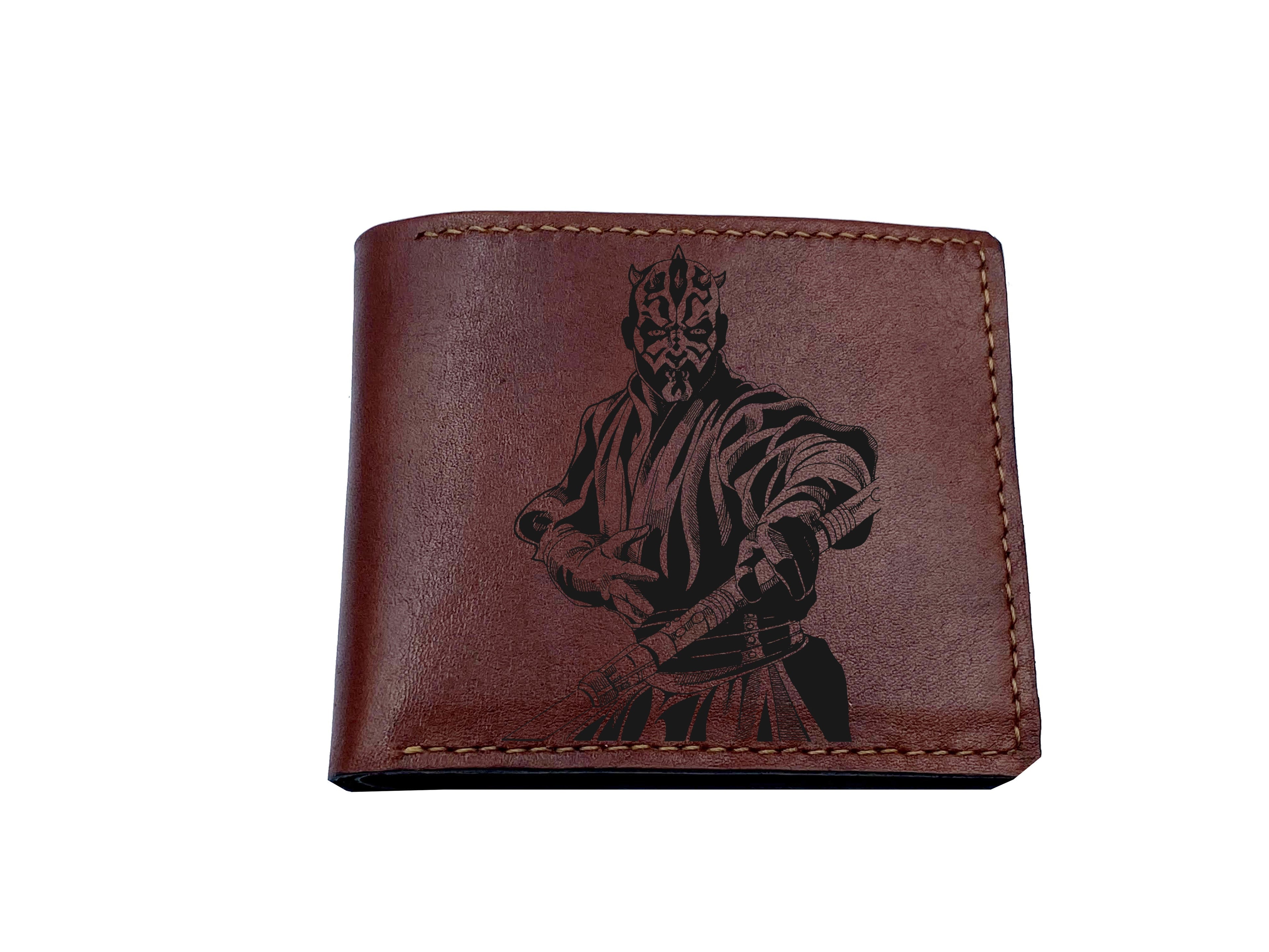 Starwars characters drawing art, customized engraving name wallet, wallet with initials, bifold leather wallet for men