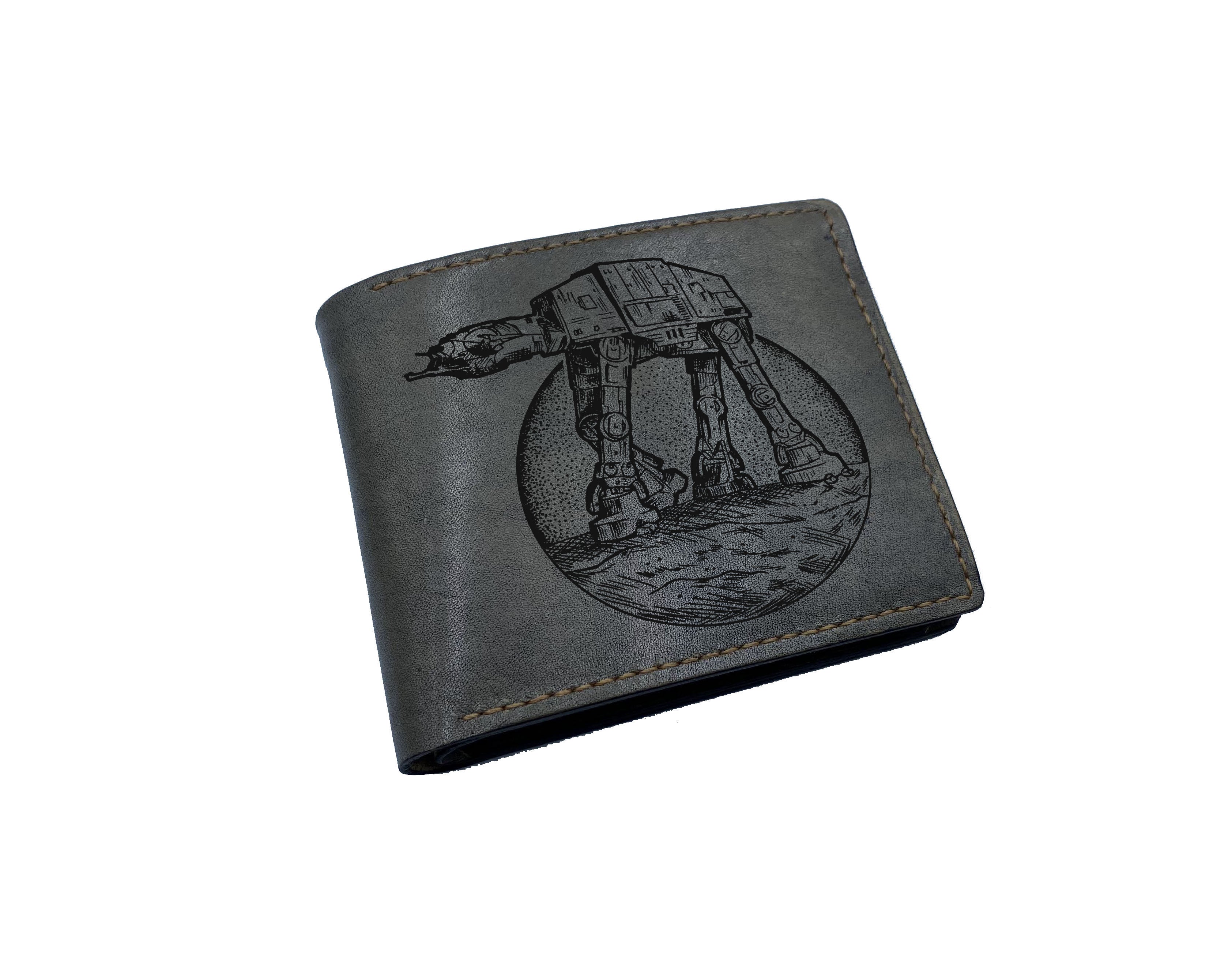 Anniversary Starwars leather wallet, Fan art engraving wallet, cute wallet for him, birthday gift idead, gift for husband from wife