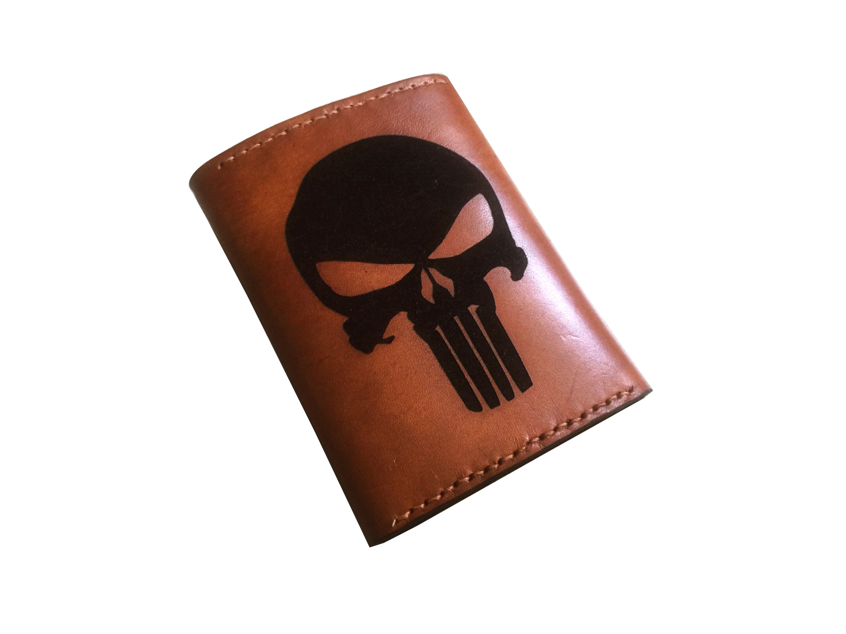 Mayan Corner - Superheroes leather handmade wallet, customized men's wallet, Leather gift ideas for men - The Punisher logo wallet