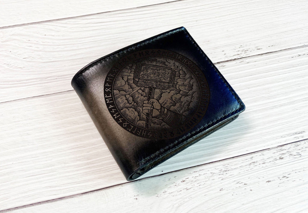 Thor thunder God leather men's wallet, Viking style wallet, classic pattern viking celtic art wallet, leather anniversary gift ideas for dad