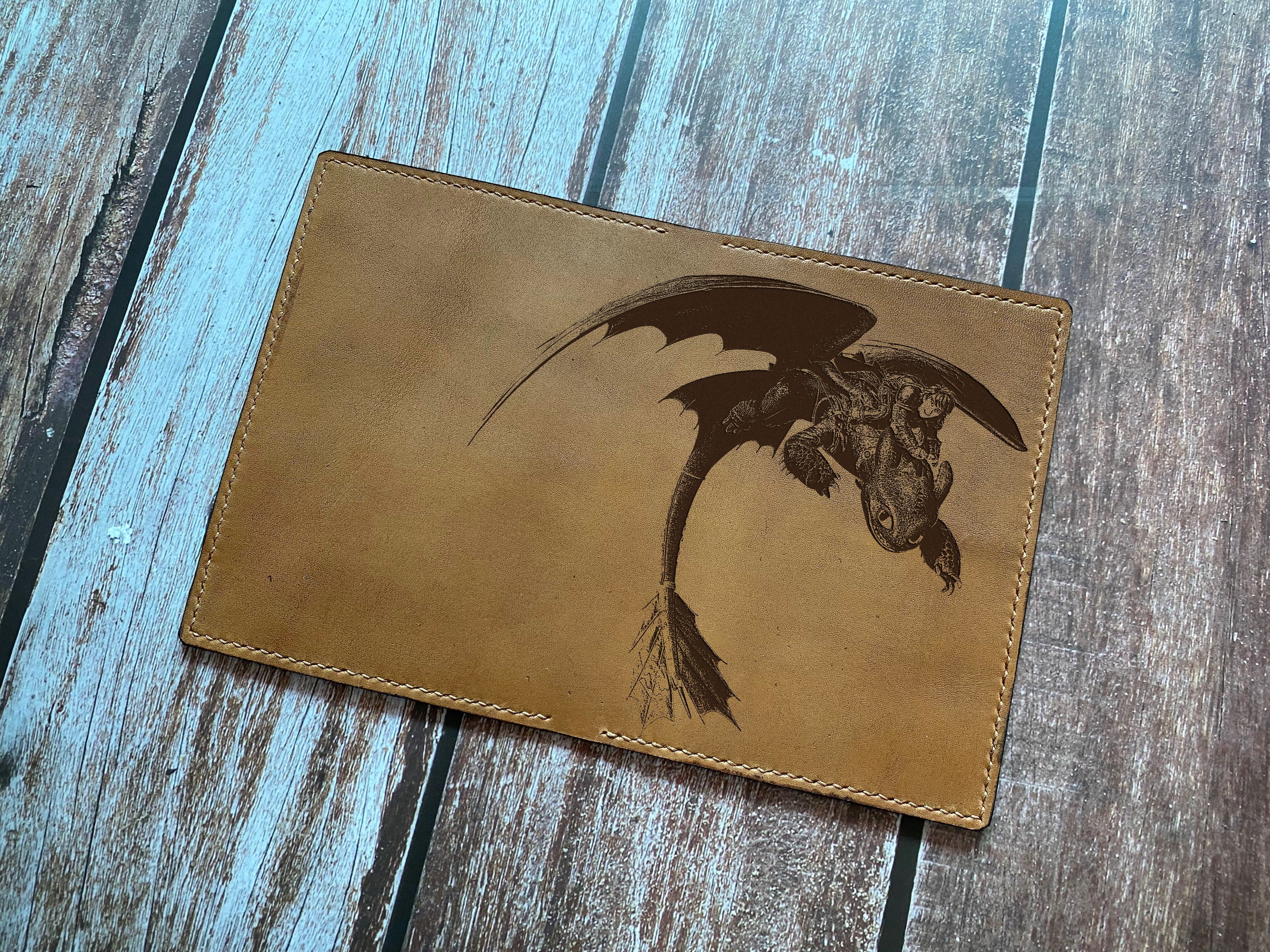 Toothless dragon leather handmade passport wallet, How to train your dragon leather wallet, custom leather cool wallet for him