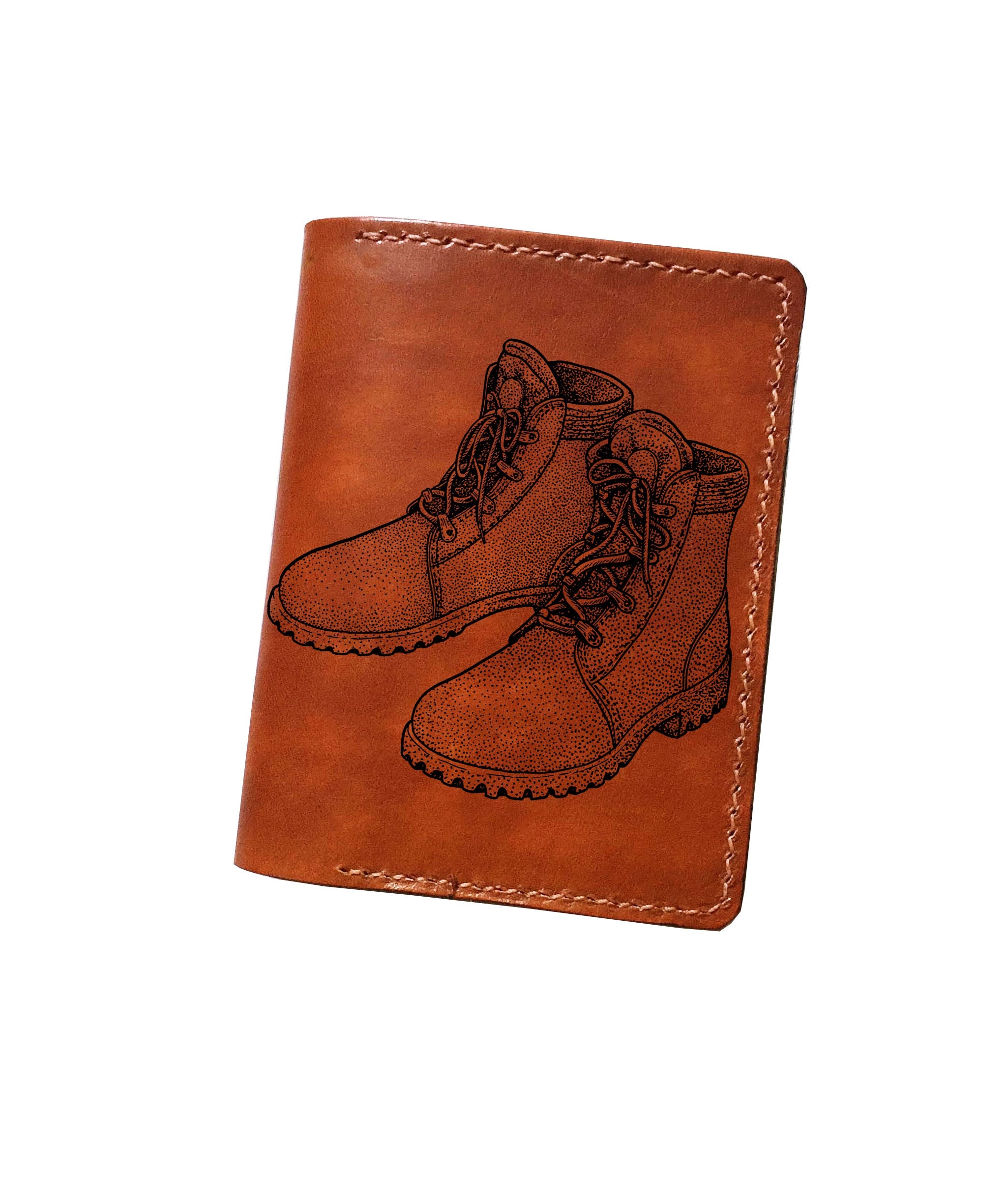 Mayan Corner - Vintage object things drawing, leather handmade wallet with shoes engraving, retro style bifold leather gift for men, wallet for him
