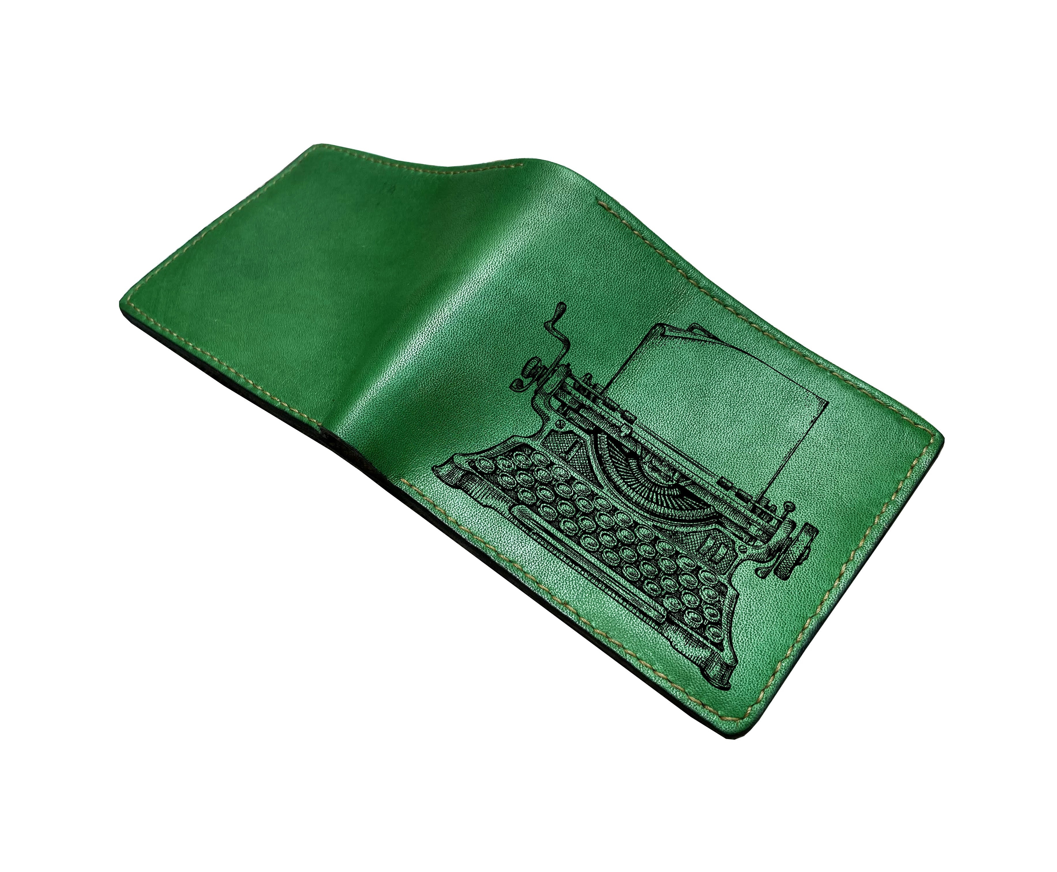 Mayan Corner - Vintage object retro style wallet, old typewritter drawing art wallet, customized leather handmade wallet, leather anniversary gift for him