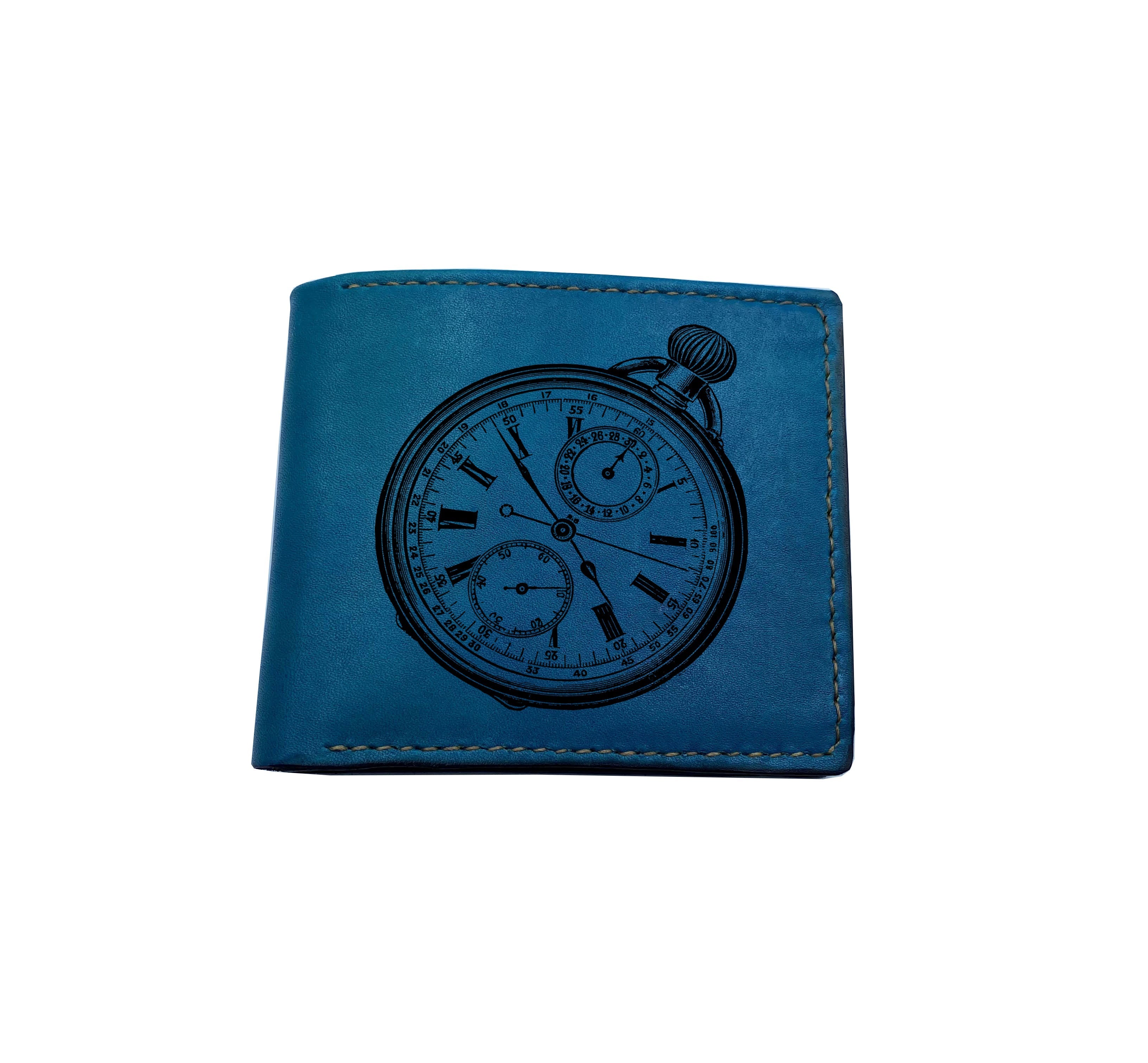 Mayan Corner - Vintage object genuine leather wallet, customized leather gift, cool engrave wallet, leather gift for dad, husband, time wallet retro style