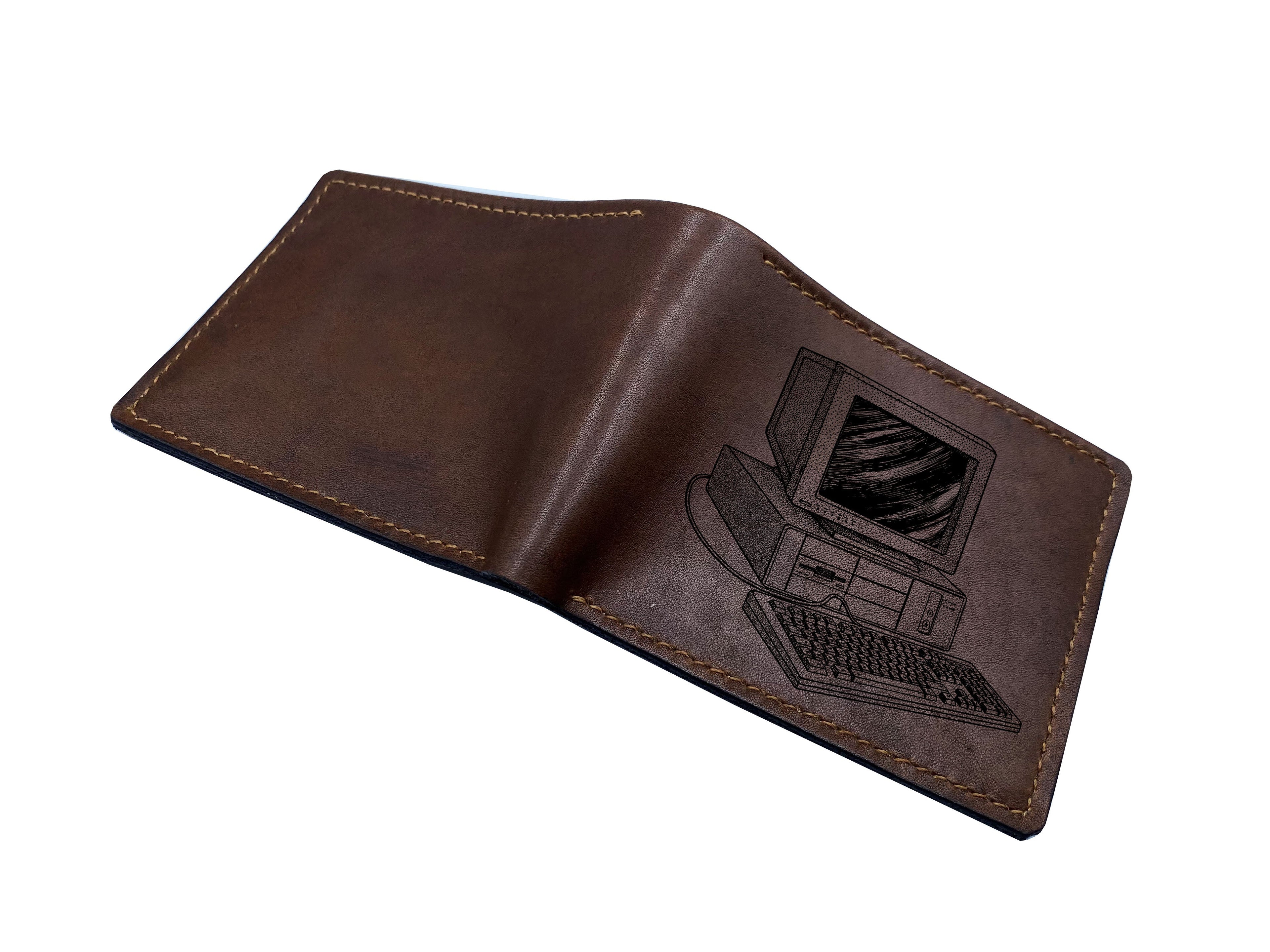 Mayan Corner - Vintage object retro style wallet, computer internet drawing, sketching art wallet, personalized leather wallet for him, birthday gift ideas