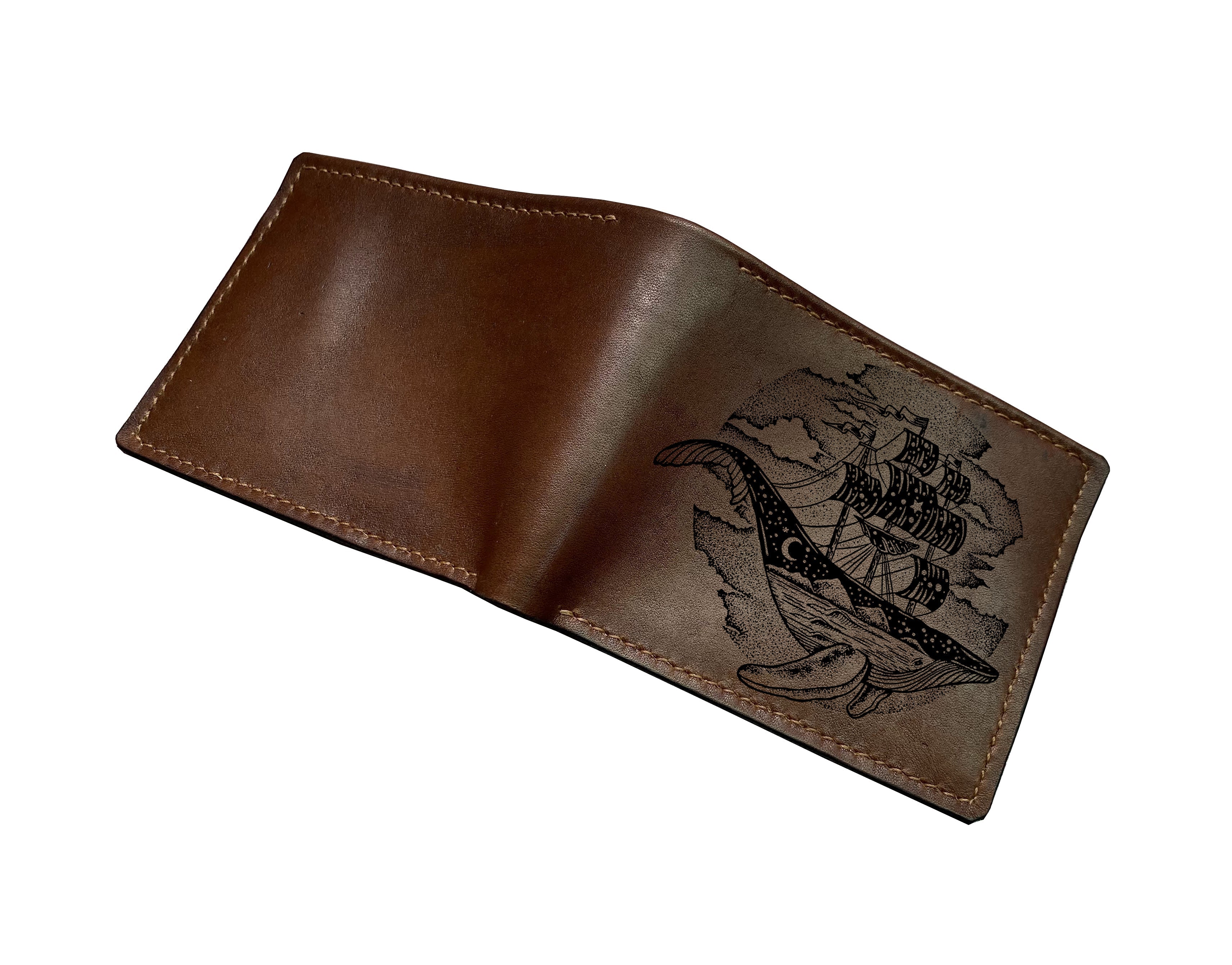 Mayan Corner - Whale geometric leather wallet, animal art wallet, customized gift for him
