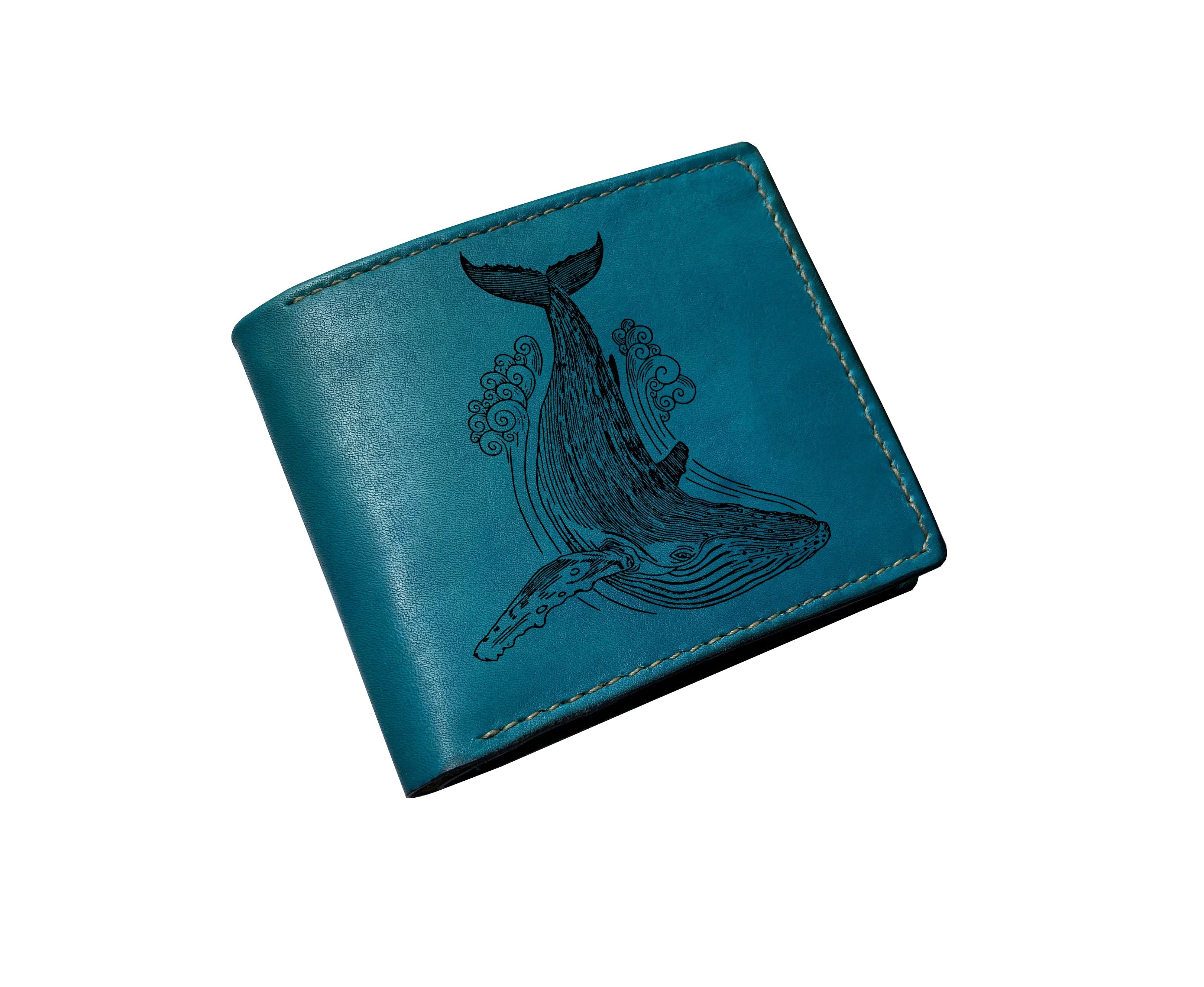 Mayan Corner - Whale geometric leather wallet, animal art wallet, customized gift for him