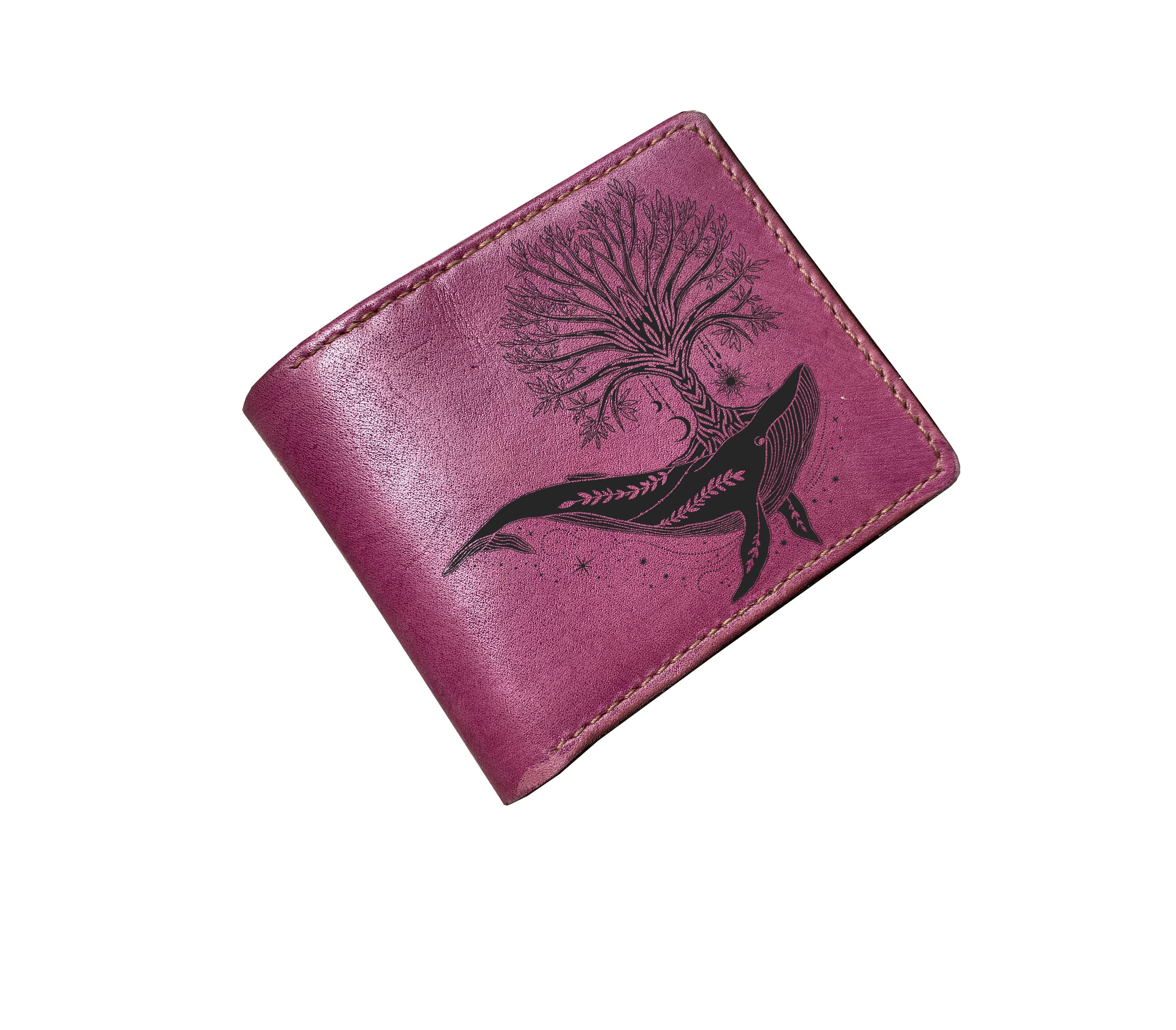 Mayan Corner - Whale geometric leather wallet, animal art wallet, customized gift for him