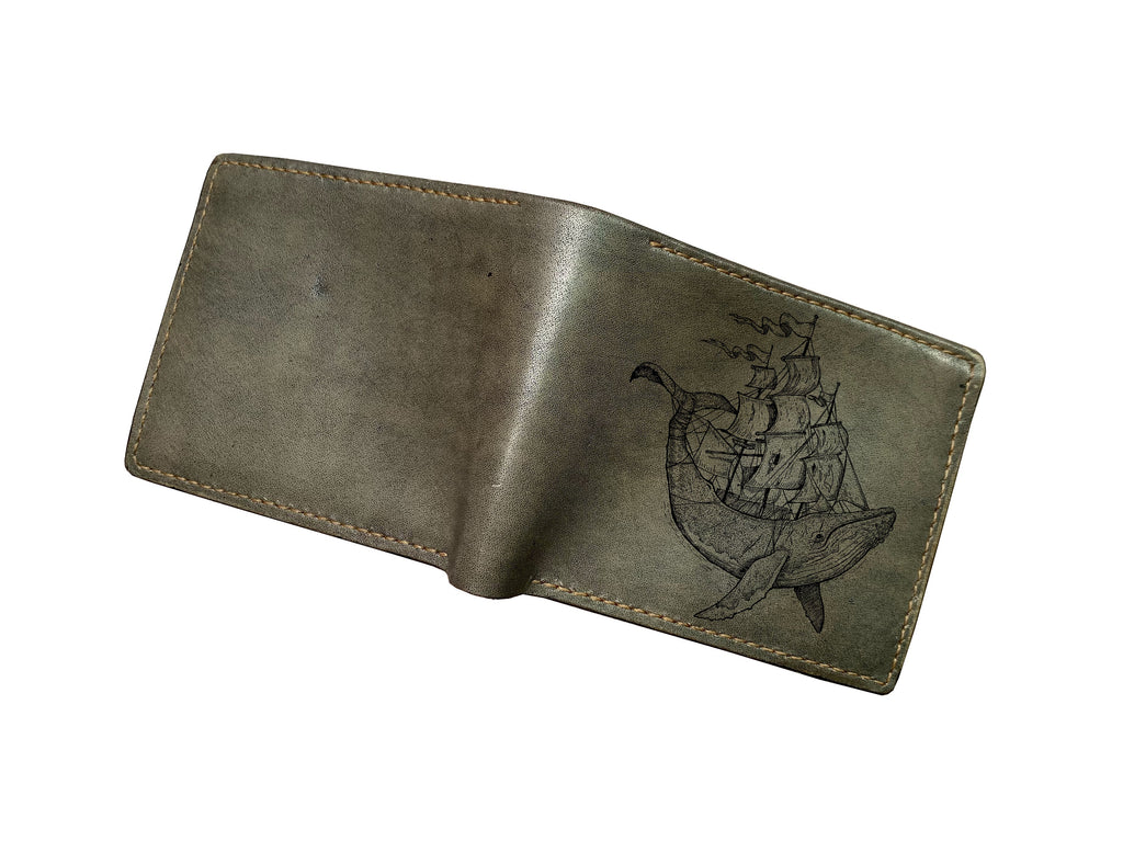 Mayan Corner - Whales genuine leather wallet, ocean sea animal pattern gift, customized leather wallet